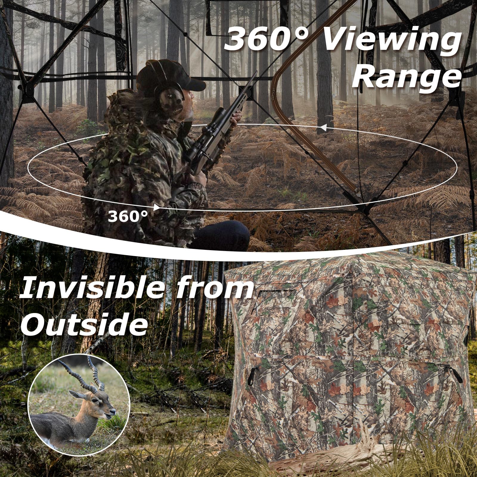 Goplus 360 Degree See-Through Hunting Blind w/Full-Open Door, Carrying Bag, 2-3 Person Ground Blind for Deer Turkey Hunting - Image 5