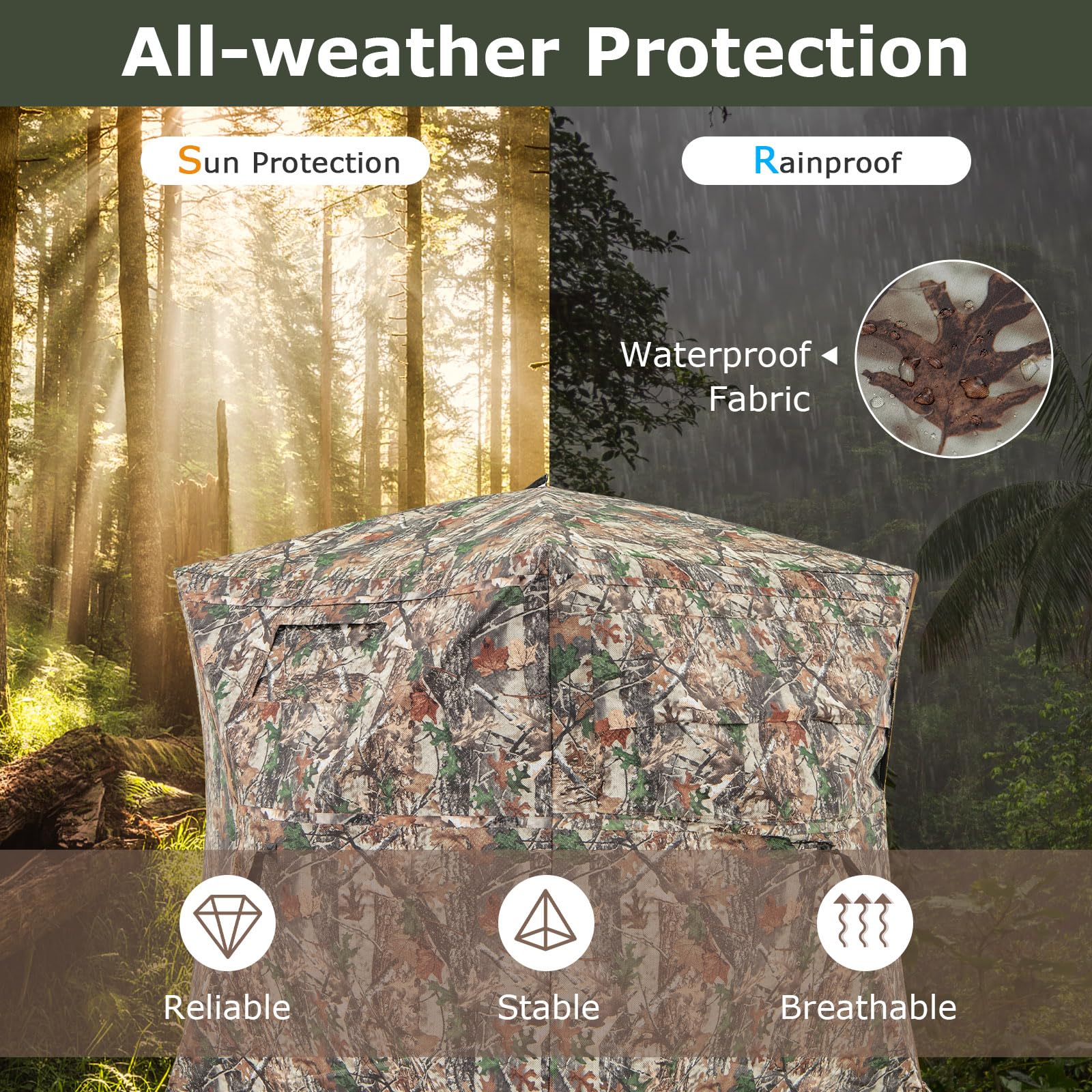 Goplus 360 Degree See-Through Hunting Blind w/Full-Open Door, Carrying Bag, 2-3 Person Ground Blind for Deer Turkey Hunting - Image 7
