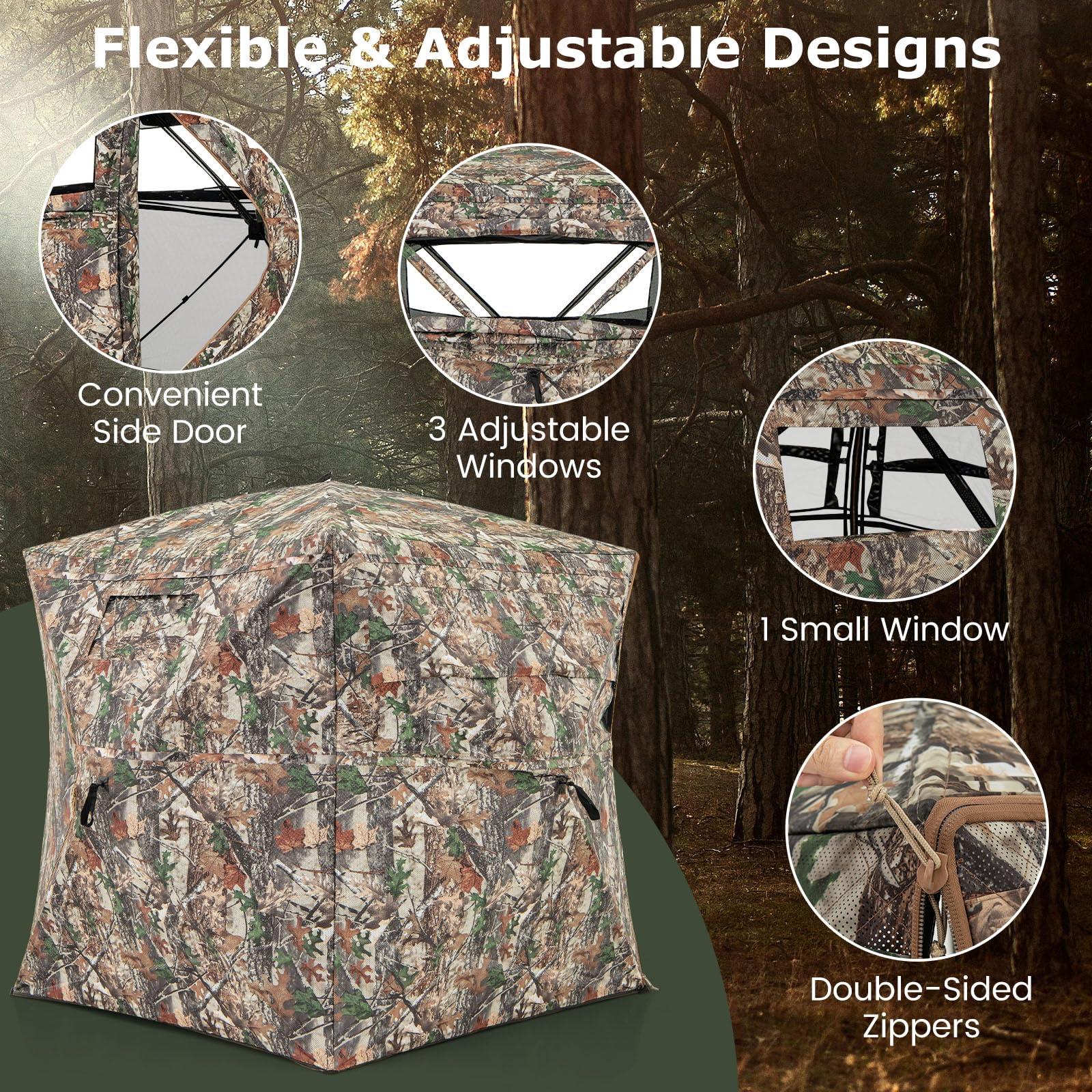 Goplus 360 Degree See-Through Hunting Blind w/Full-Open Door, Carrying Bag, 2-3 Person Ground Blind for Deer Turkey Hunting - Image 8