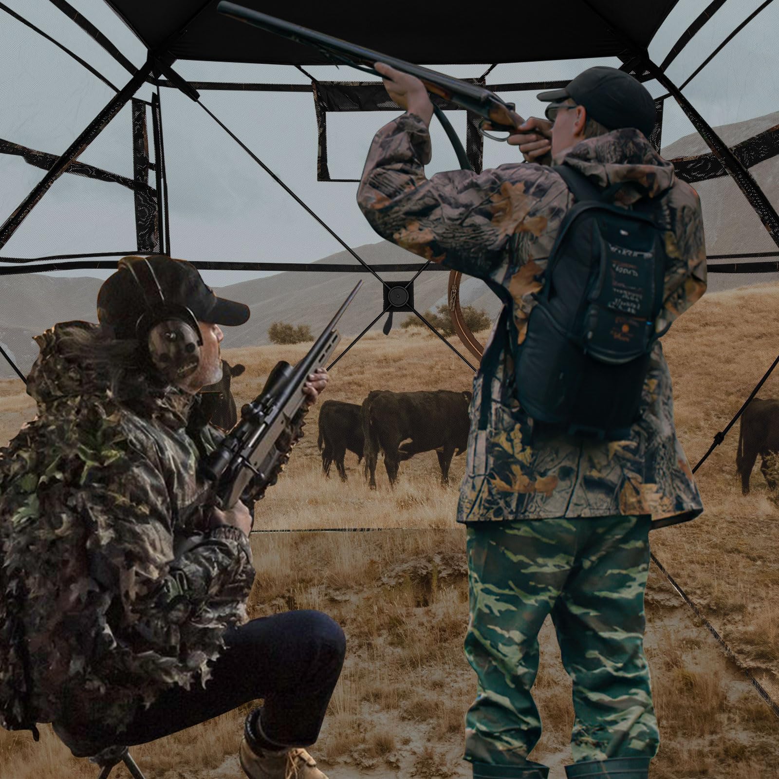Goplus 360 Degree See-Through Hunting Blind w/Full-Open Door, Carrying Bag, 2-3 Person Ground Blind for Deer Turkey Hunting - Image 9