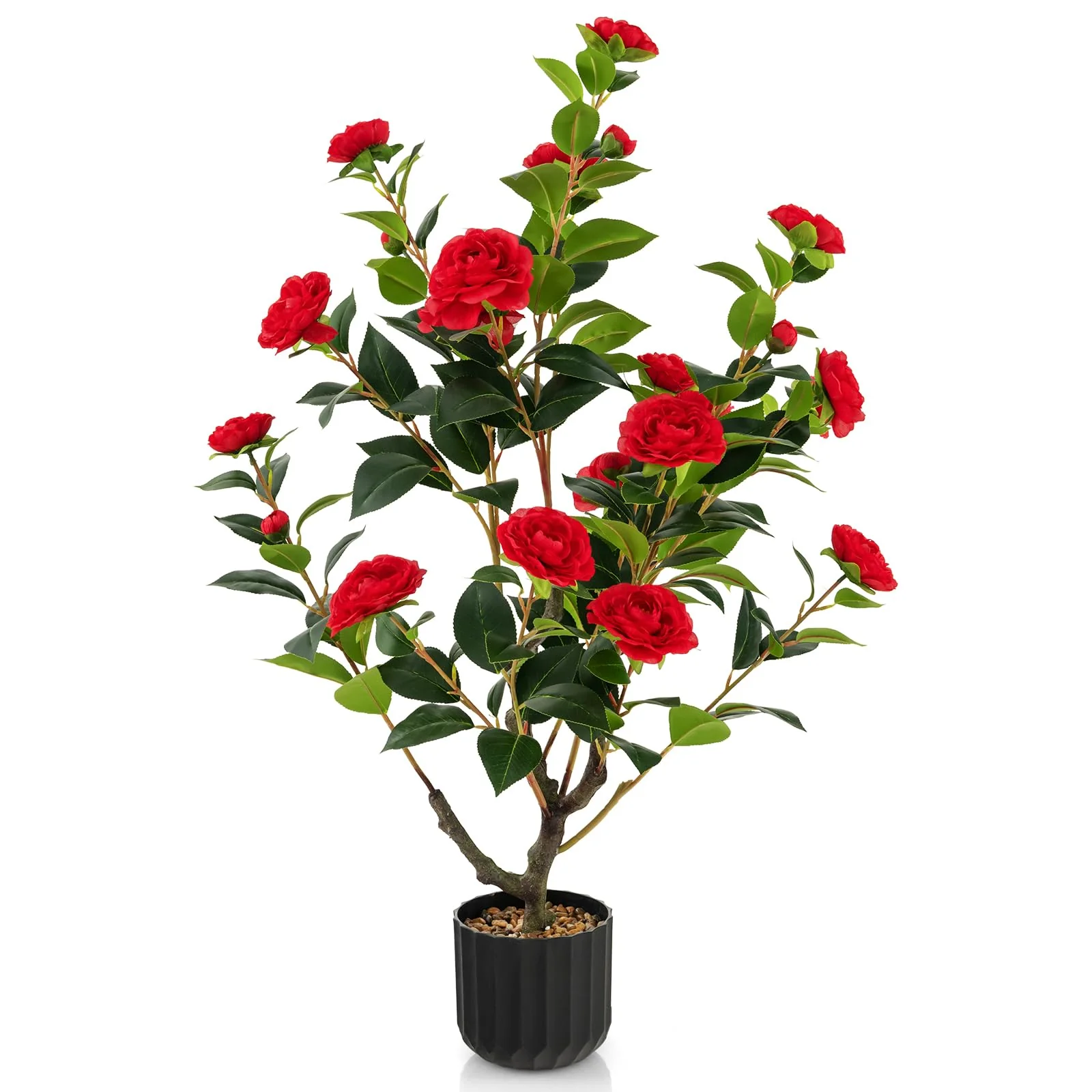 Goplus 38" Artificial Camellia Tree Flower Plants Artificial Tree
