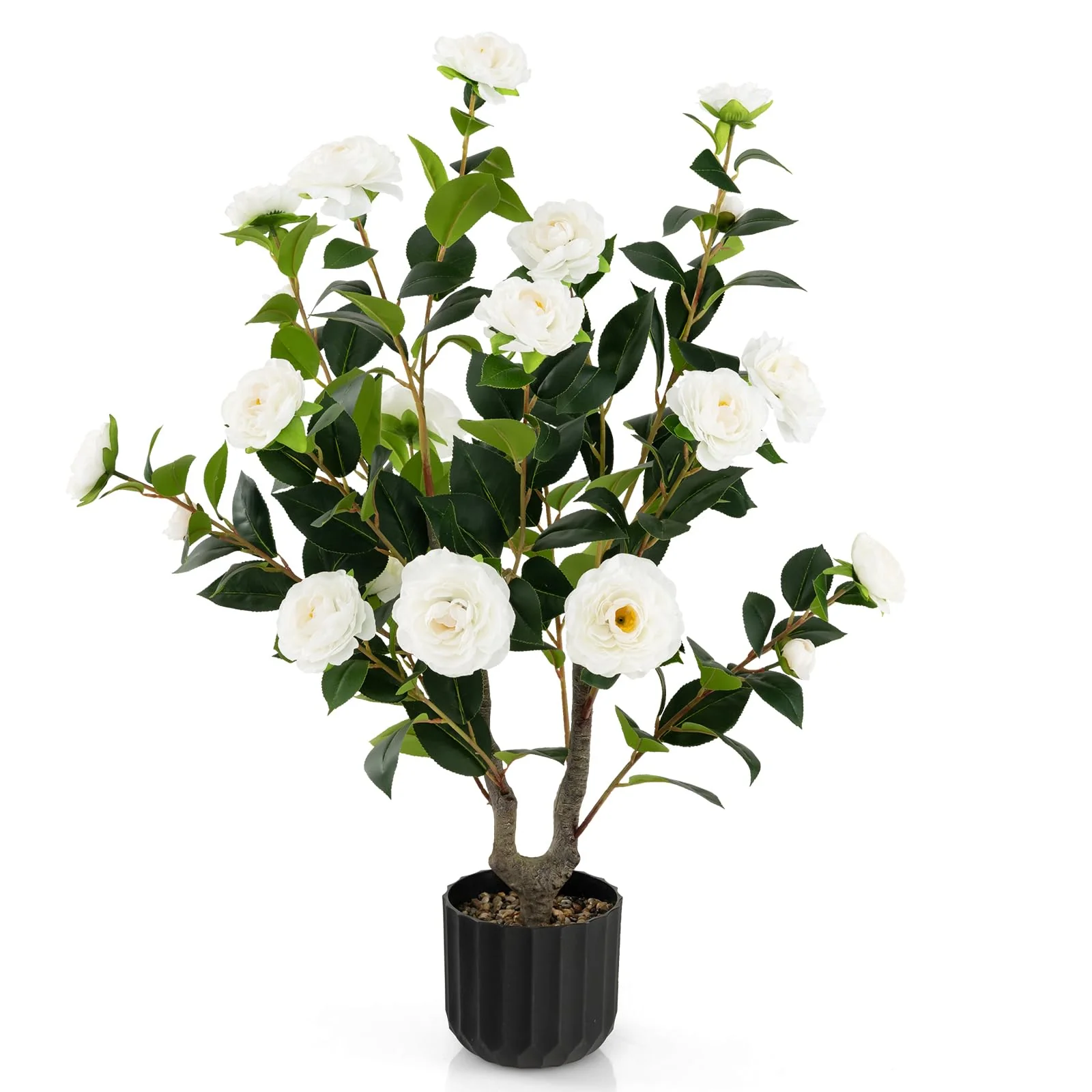 Goplus 38" Artificial Camellia Tree Flower Plants Artificial Tree - Image 10
