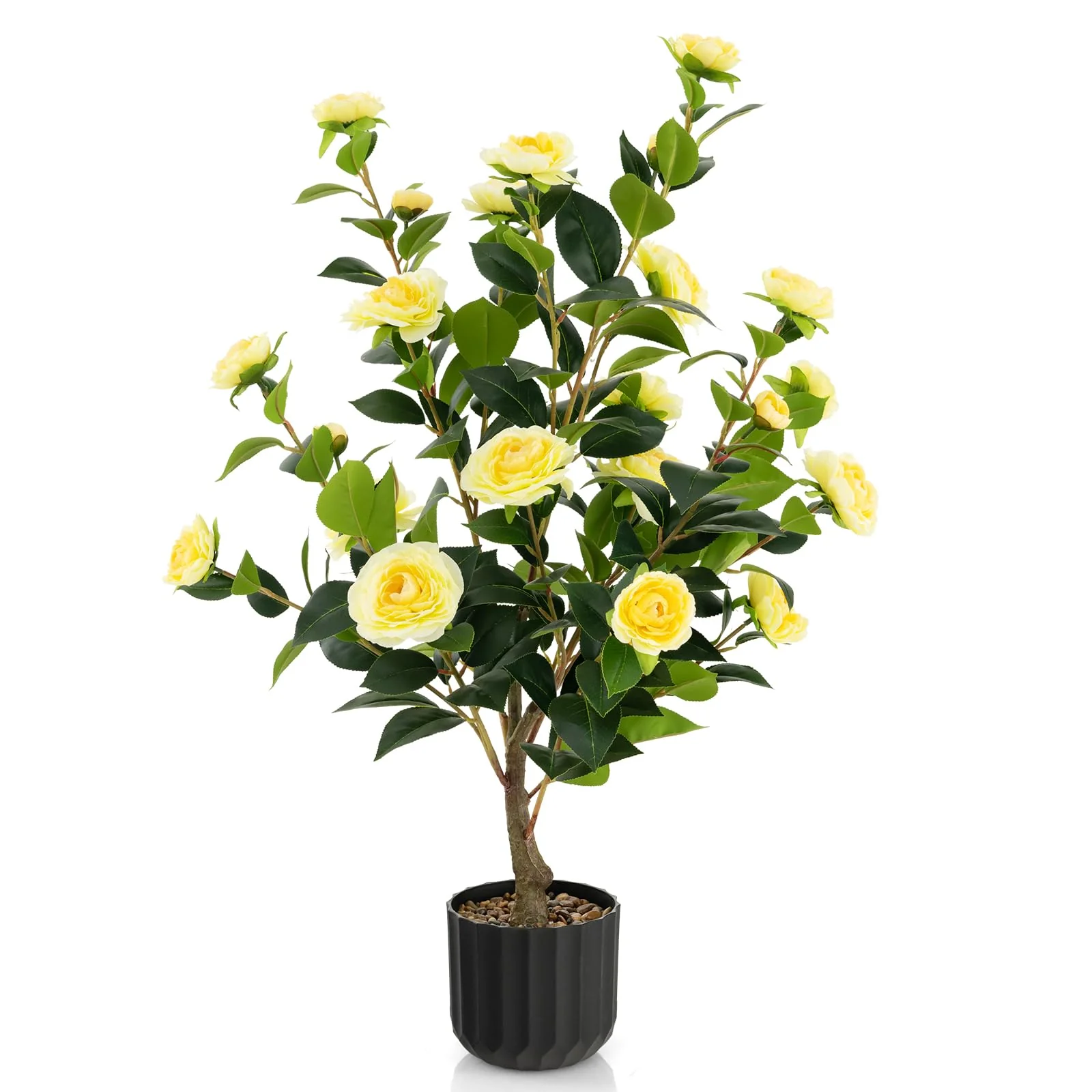 Goplus 38" Artificial Camellia Tree Flower Plants Artificial Tree - Image 12