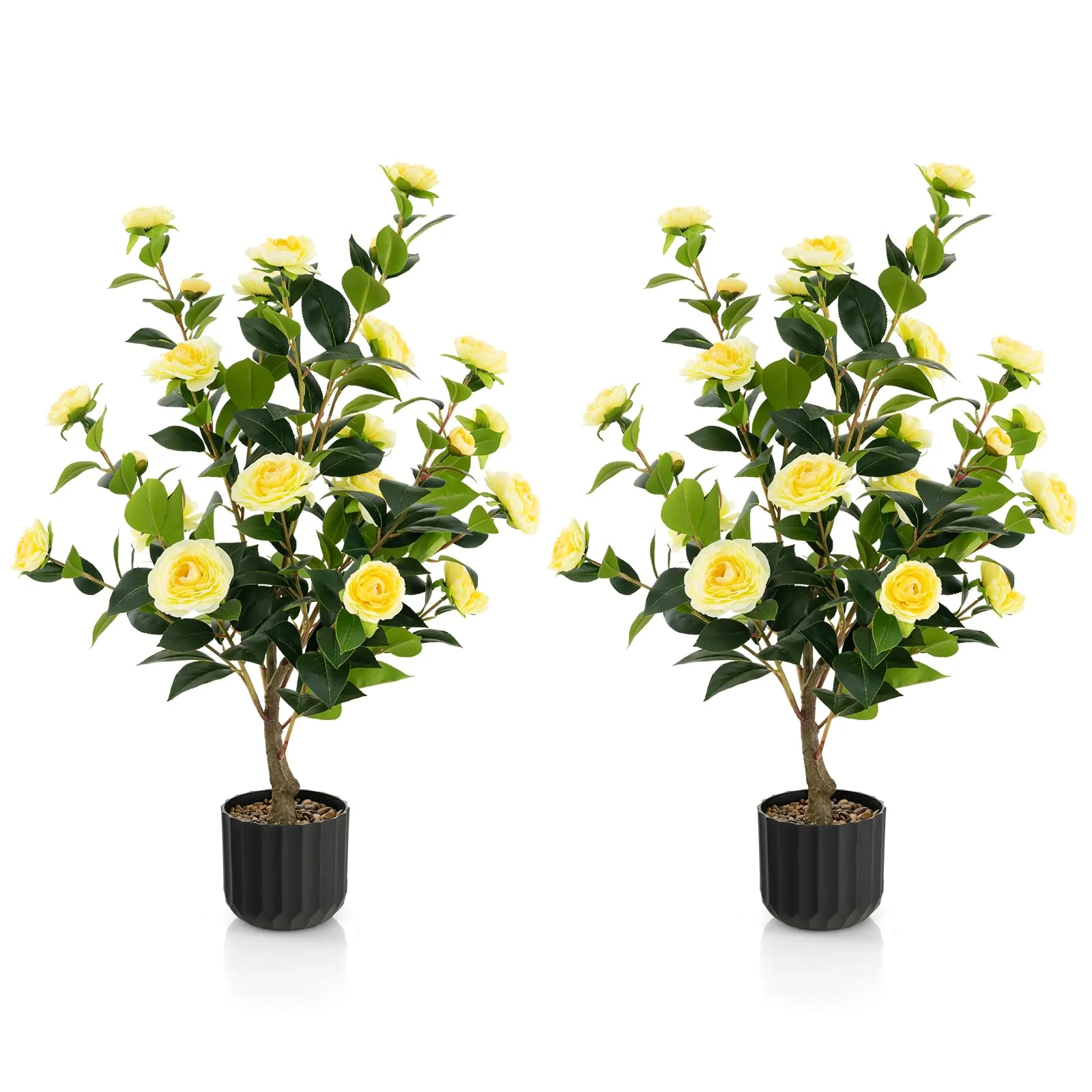 Goplus 38" Artificial Camellia Tree Flower Plants Artificial Tree - Image 13