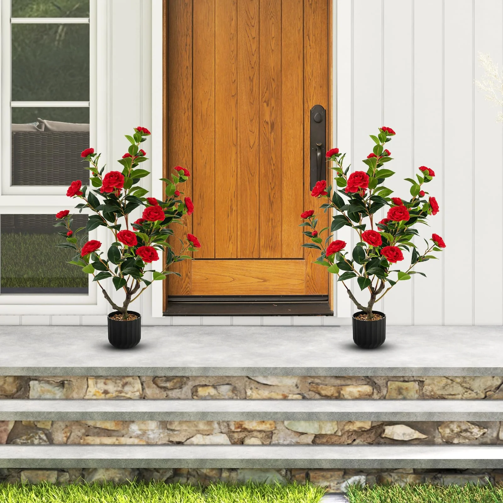 Goplus 38" Artificial Camellia Tree Flower Plants Artificial Tree - Image 2