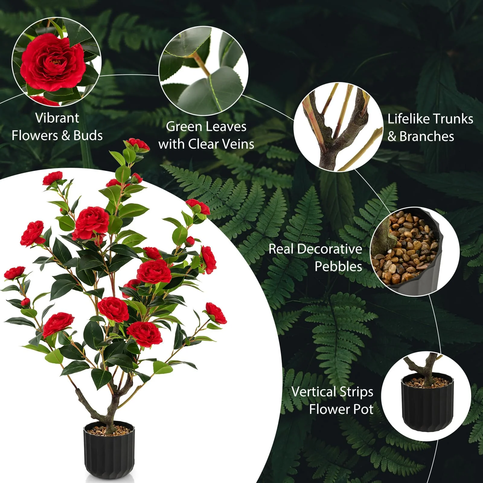 Goplus 38" Artificial Camellia Tree Flower Plants Artificial Tree - Image 4
