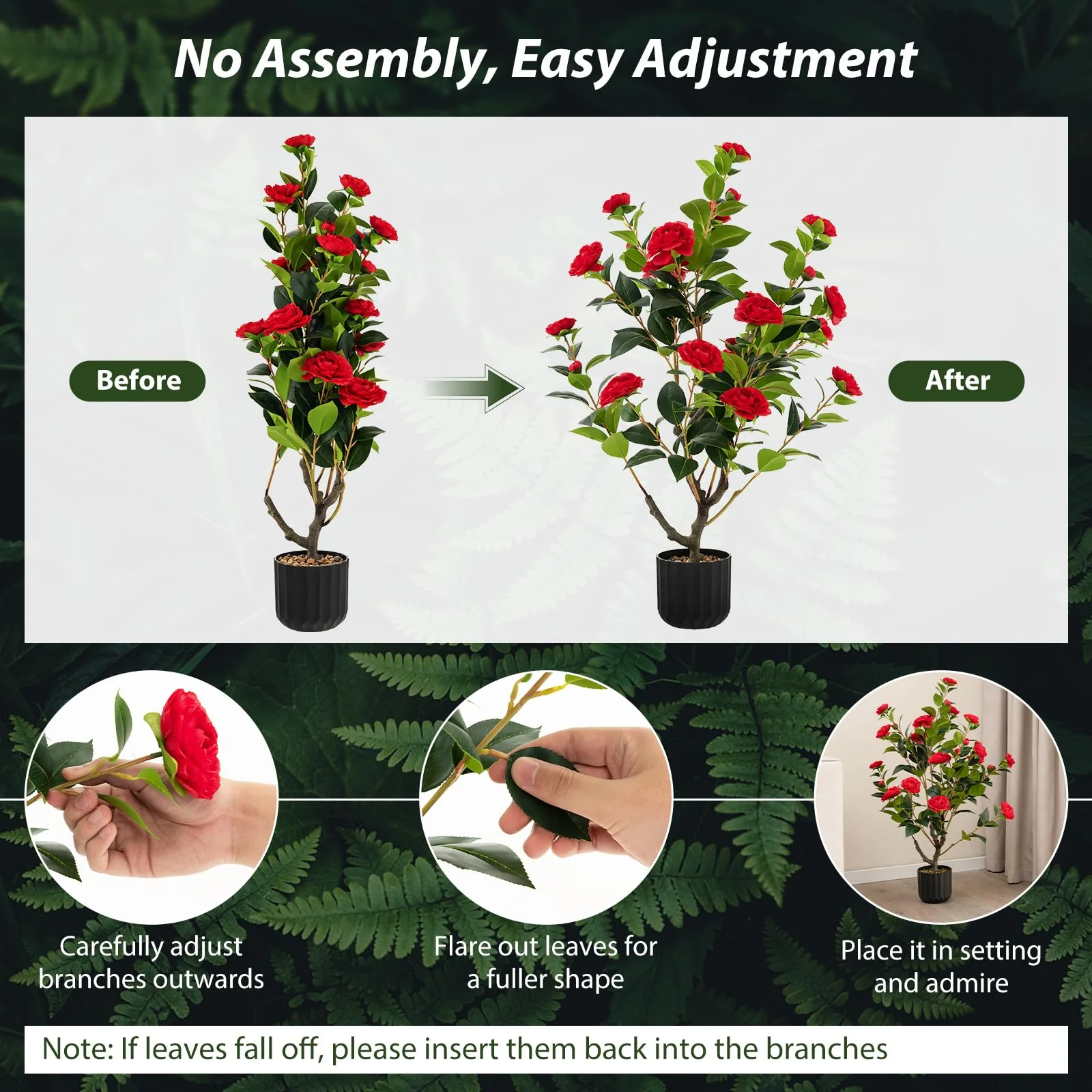 Goplus 38" Artificial Camellia Tree Flower Plants Artificial Tree - Image 5
