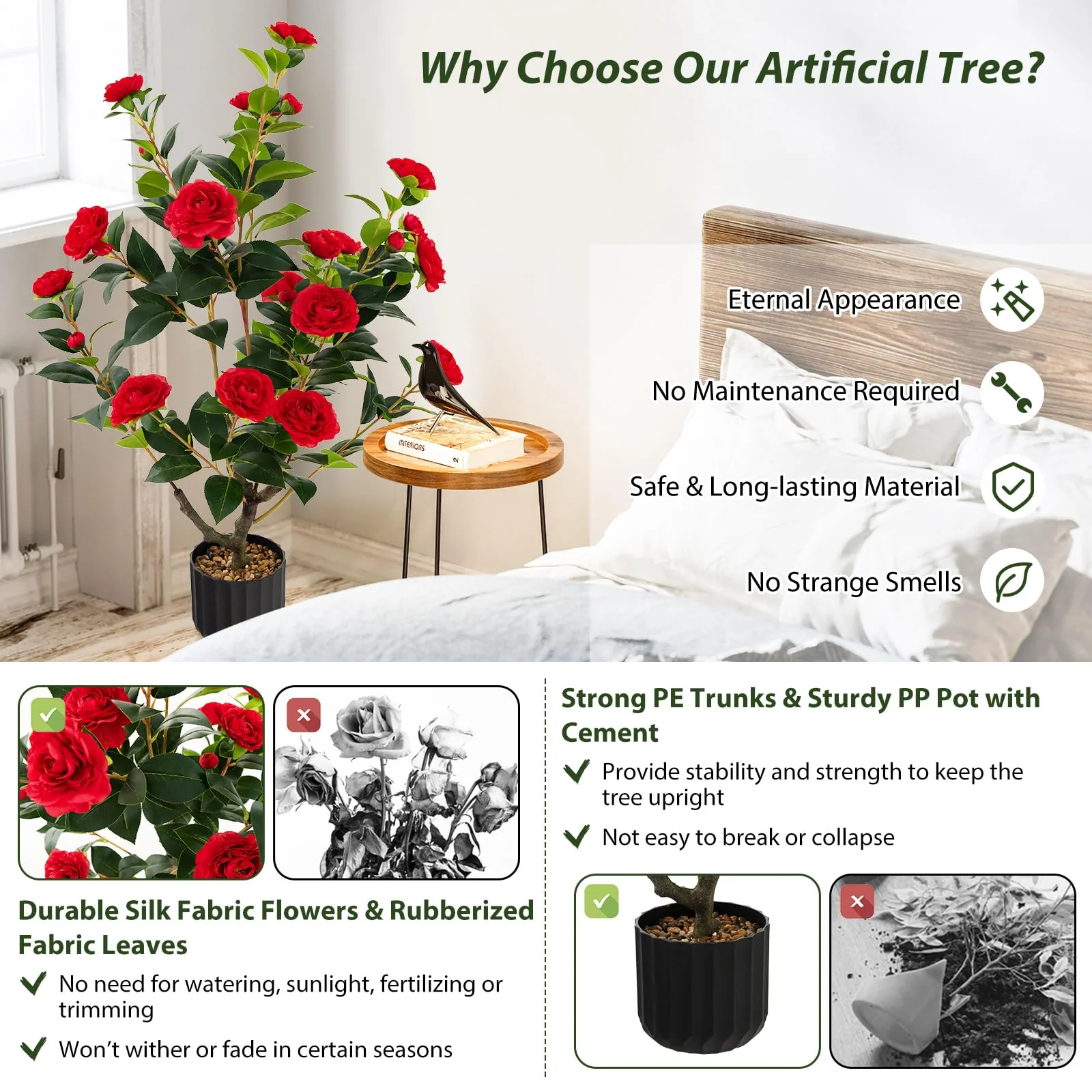 Goplus 38" Artificial Camellia Tree Flower Plants Artificial Tree - Image 6