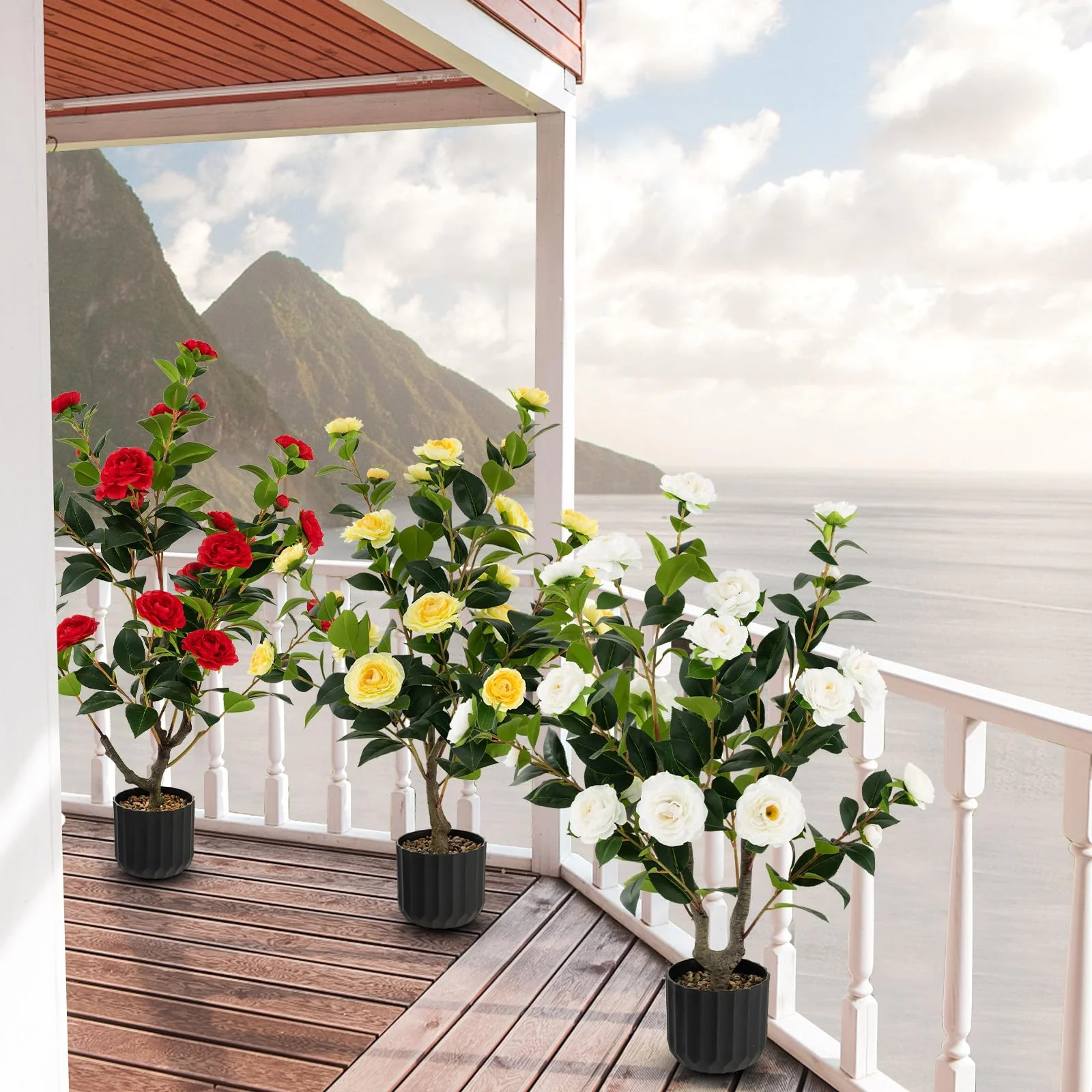 Goplus 38" Artificial Camellia Tree Flower Plants Artificial Tree - Image 7