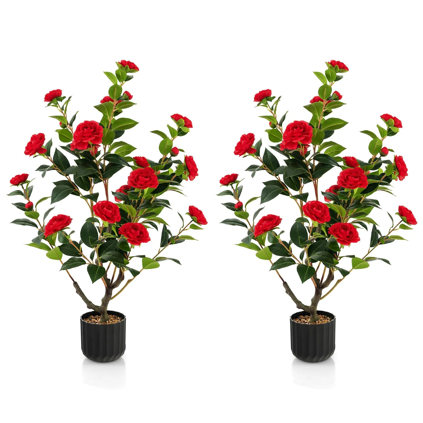 Goplus 38" Artificial Camellia Tree Flower Plants Artificial Tree - Image 9