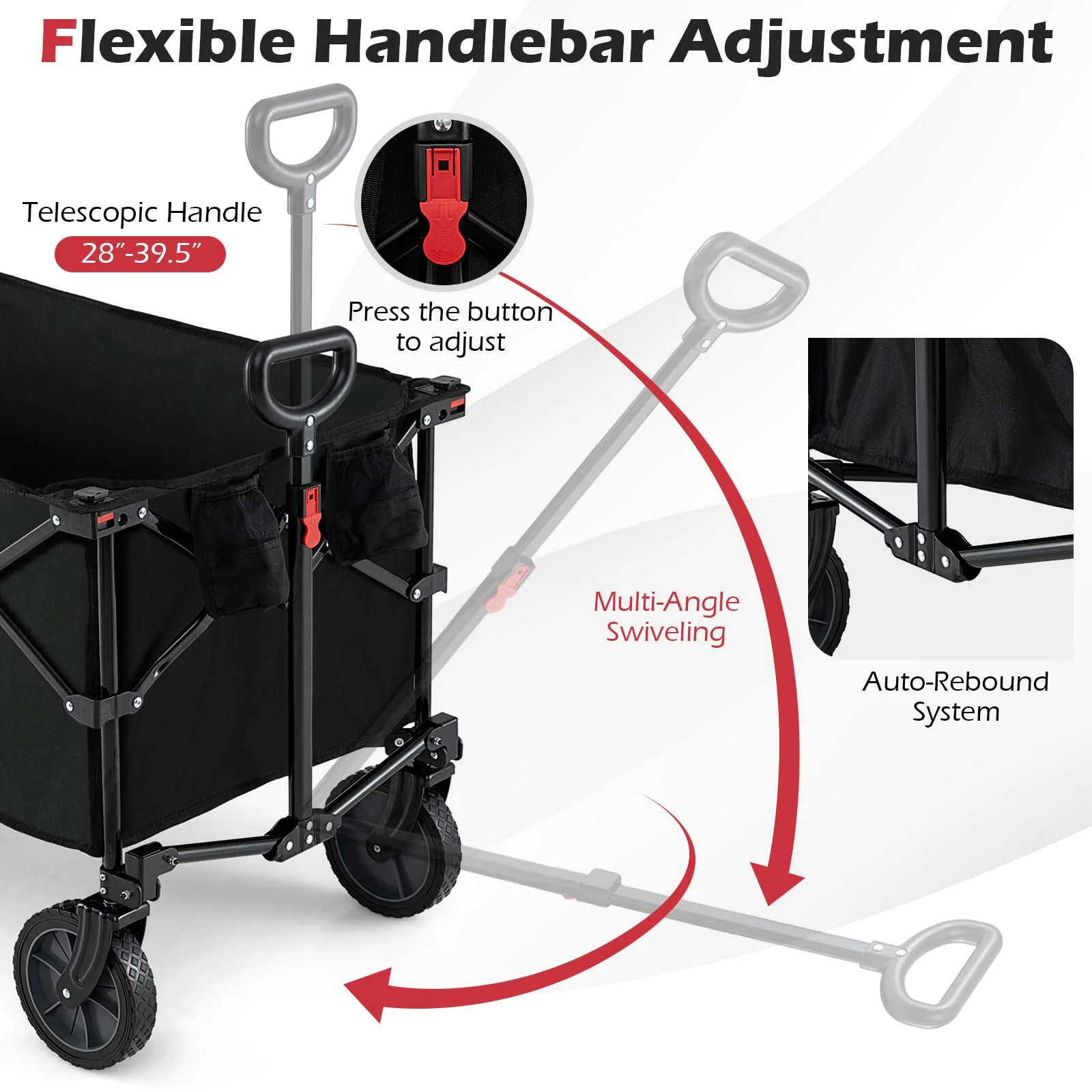 Goplus 38" Collapsible Wagon Cart with All-Terrain Wheels & 2 Cup Holders - Image 5
