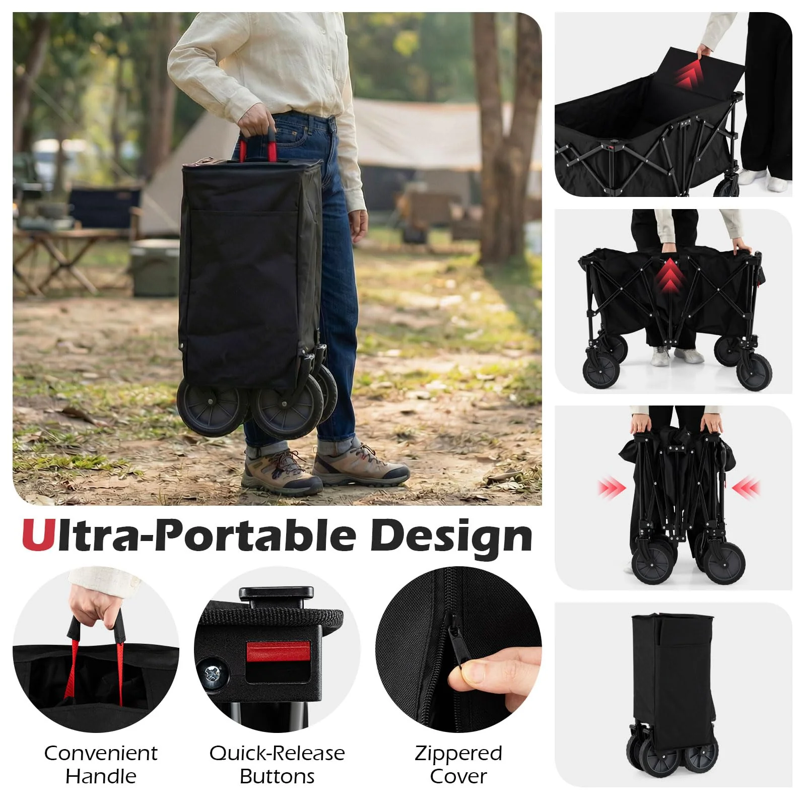 Goplus 38" Collapsible Wagon Cart with All-Terrain Wheels & 2 Cup Holders - Image 8