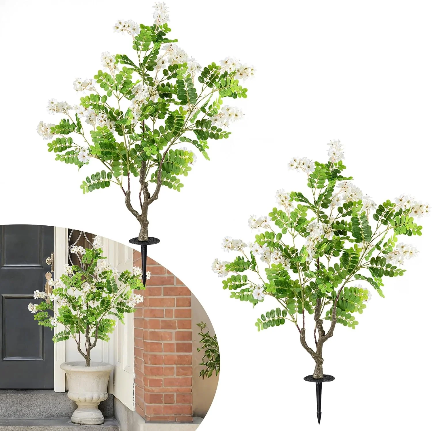 Goplus 39” 2 Pack Artificial Locust Flower Trees with Ground Spikes | Sophora Japonica Blossoms - Image 2