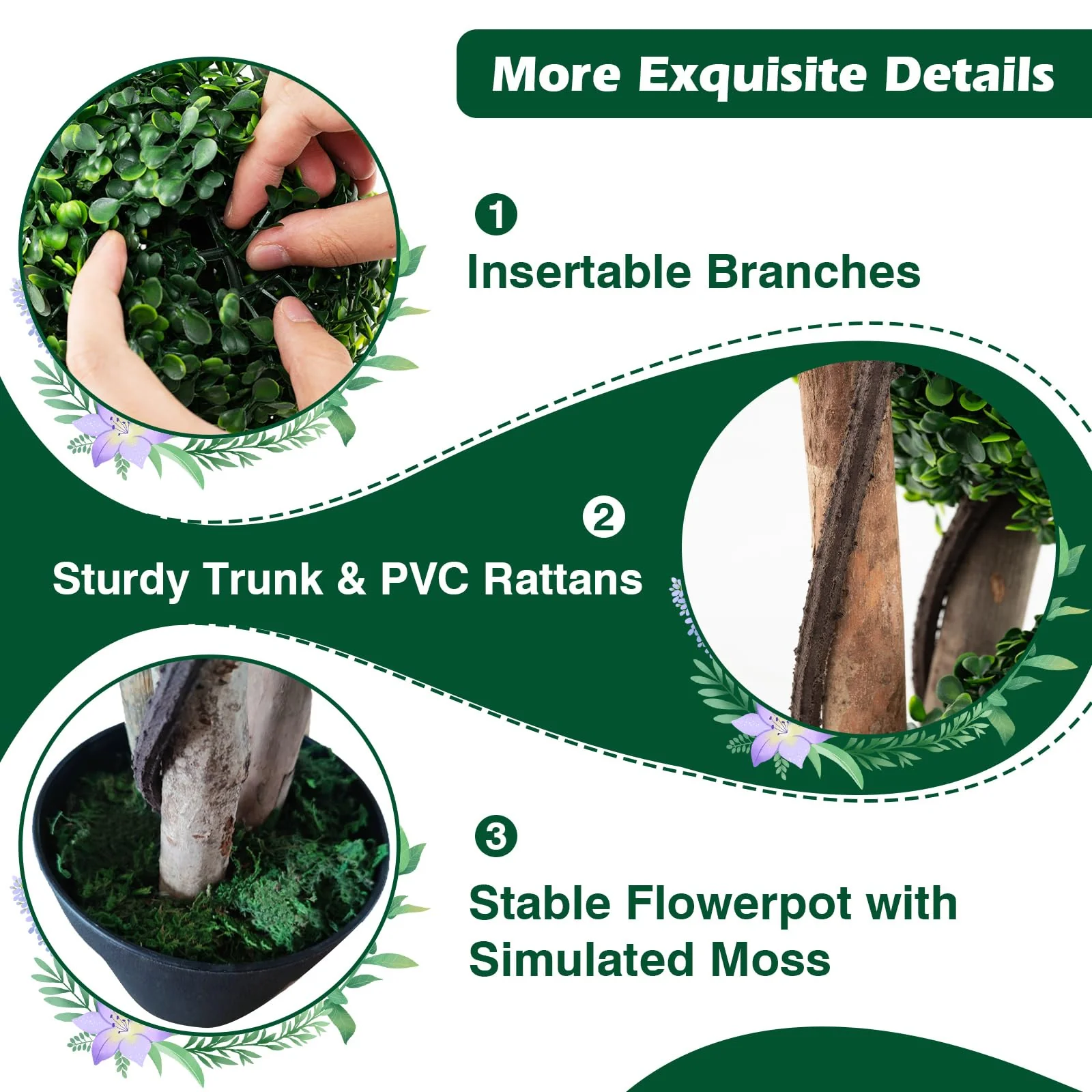 Goplus 3ft Artificial Boxwood Topiary Ball Tree, Faux Potted Plants with Solid Wood Trunks - Image 4