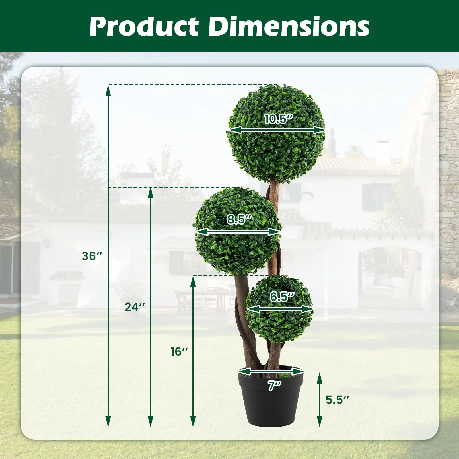 Goplus 3ft Artificial Boxwood Topiary Ball Tree, Faux Potted Plants with Solid Wood Trunks - Image 7