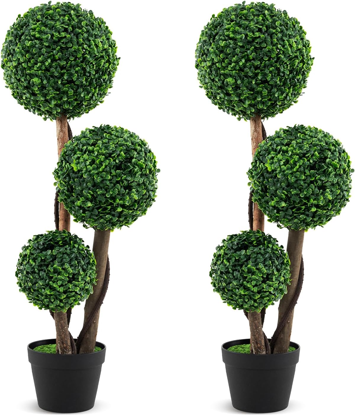 Goplus 3ft Artificial Boxwood Topiary Ball Tree, Faux Potted Plants with Solid Wood Trunks - Image 9