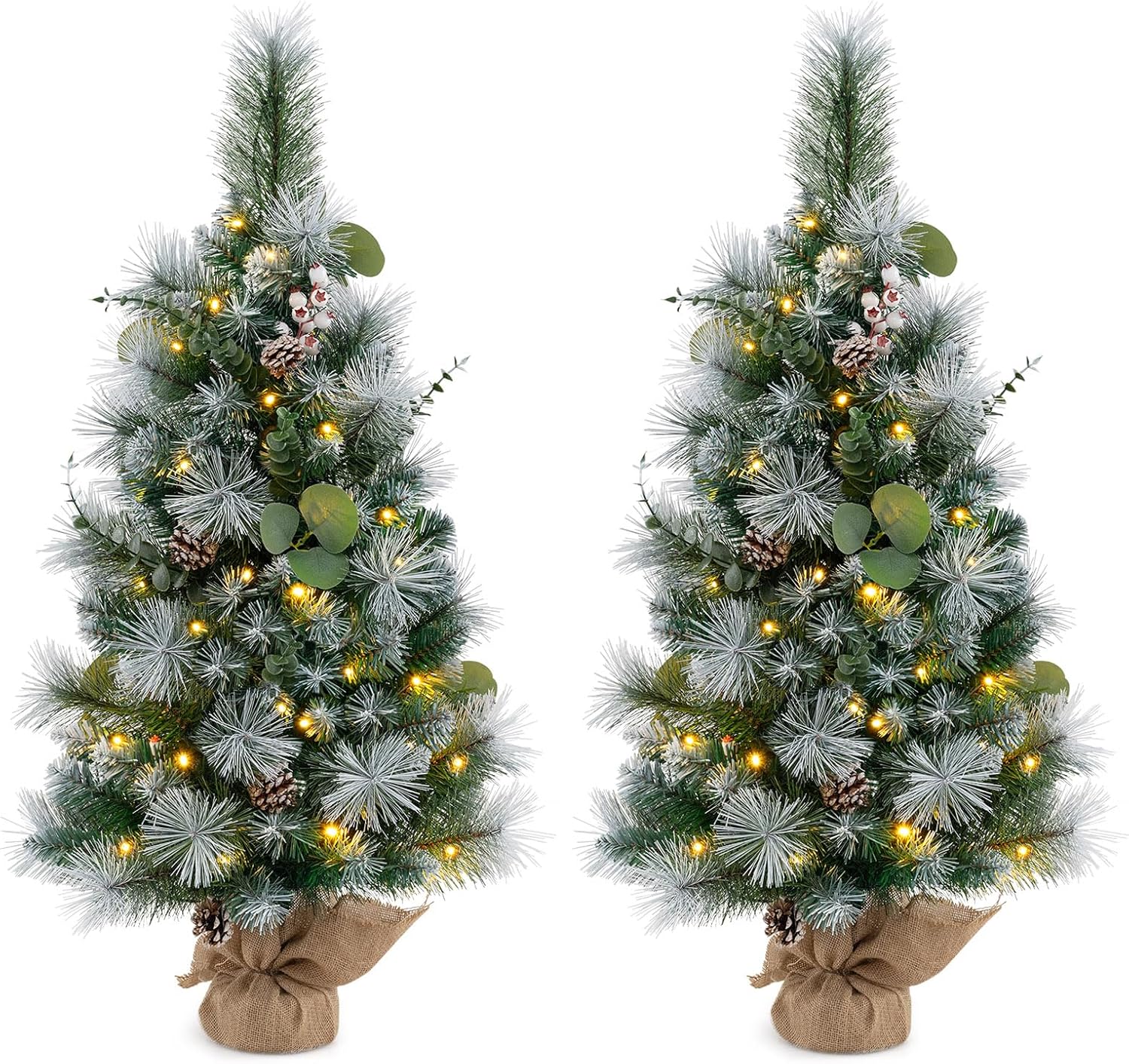 Goplus 3ft Pre-Lit Mini Tabletop Christmas Tree with 30 Warm White LED Lights, Timer, 98 Flocked PVC & Pine Needles - Image 10
