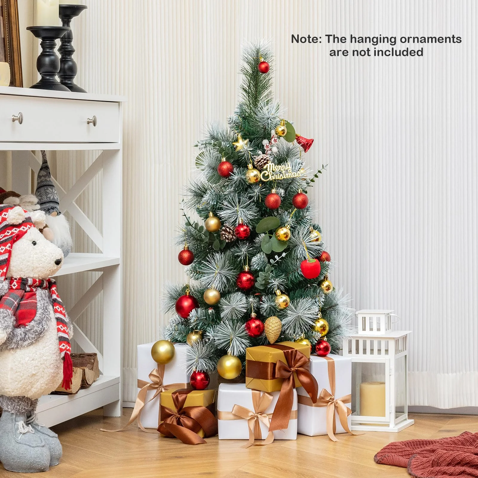 Goplus 3ft Pre-Lit Mini Tabletop Christmas Tree with 30 Warm White LED Lights, Timer, 98 Flocked PVC & Pine Needles - Image 2