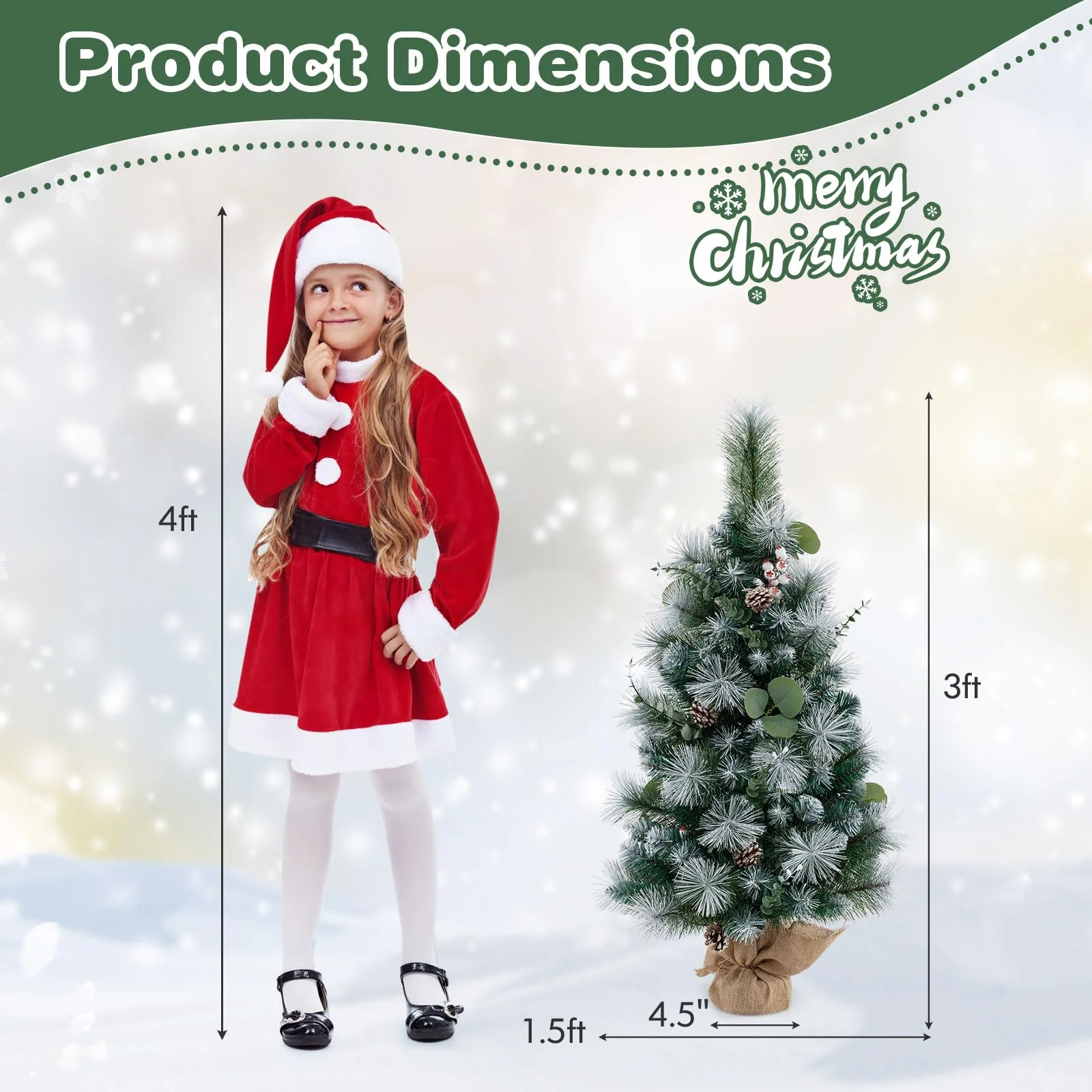 Goplus 3ft Pre-Lit Mini Tabletop Christmas Tree with 30 Warm White LED Lights, Timer, 98 Flocked PVC & Pine Needles - Image 7