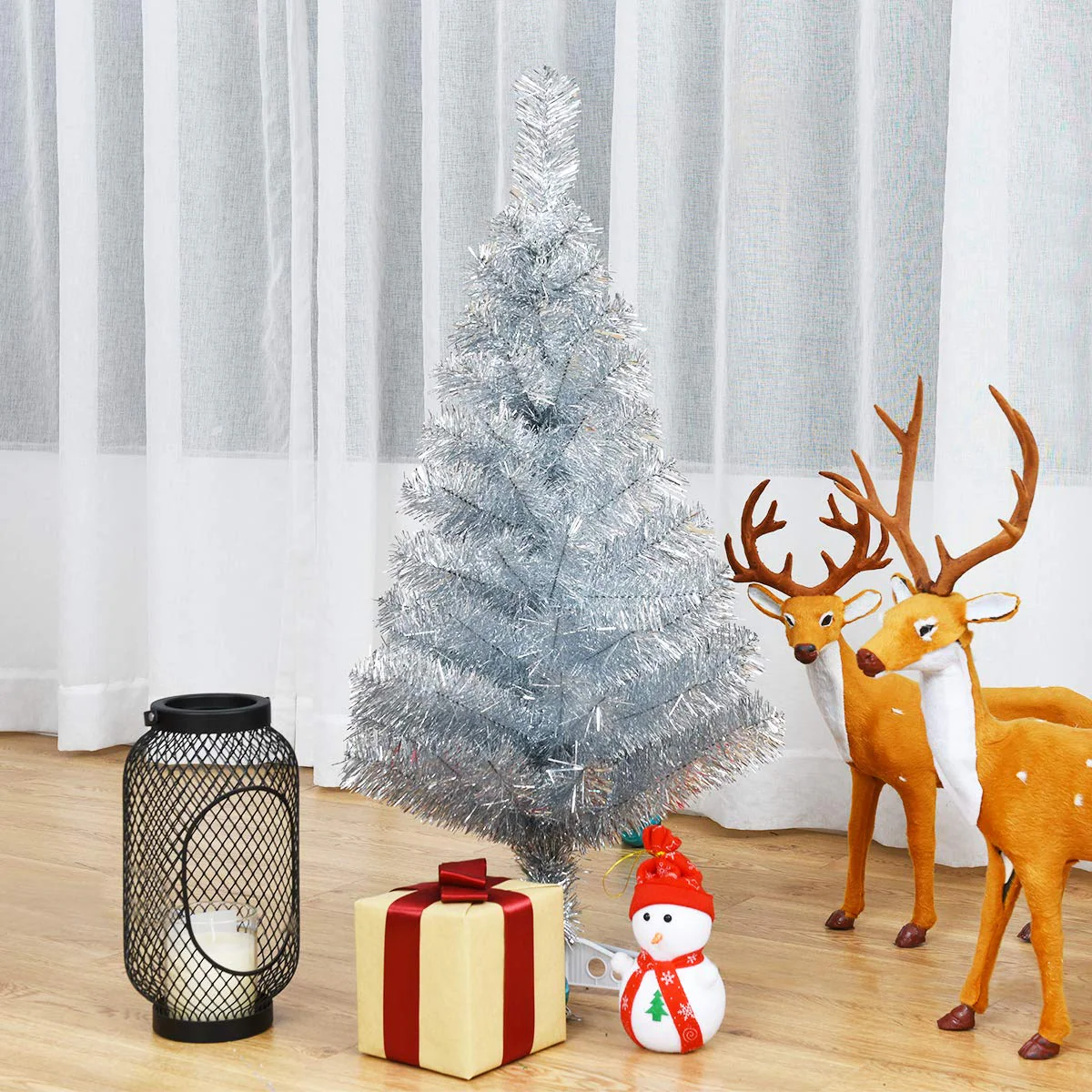 Goplus 3ft Silver Pencil Christmas Tree, Artificial Slim Tree - Image 3