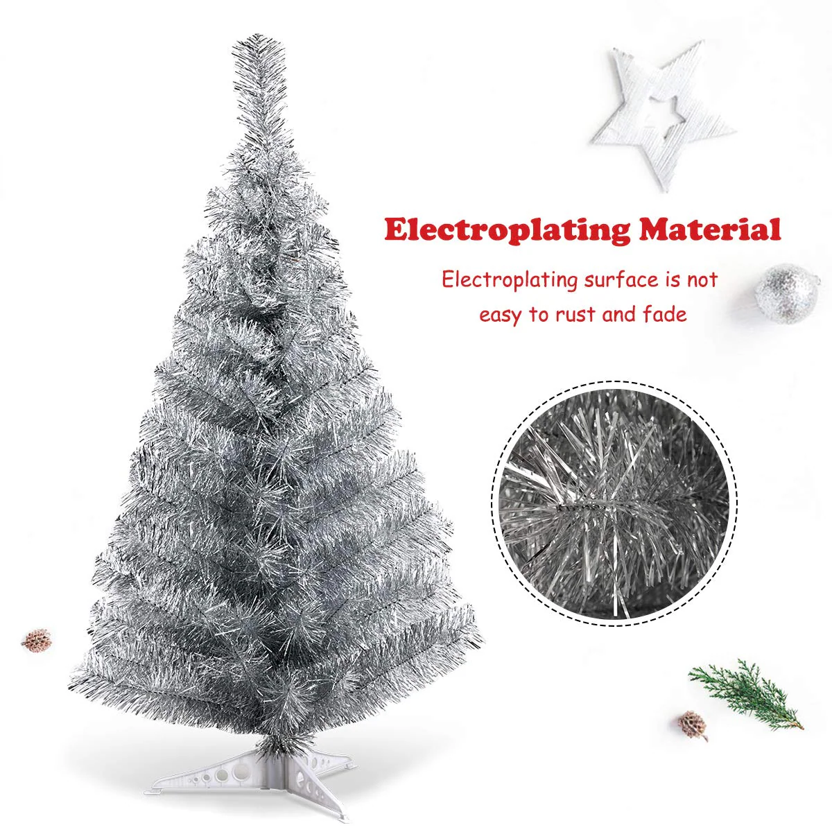 Goplus 3ft Silver Pencil Christmas Tree, Artificial Slim Tree - Image 4