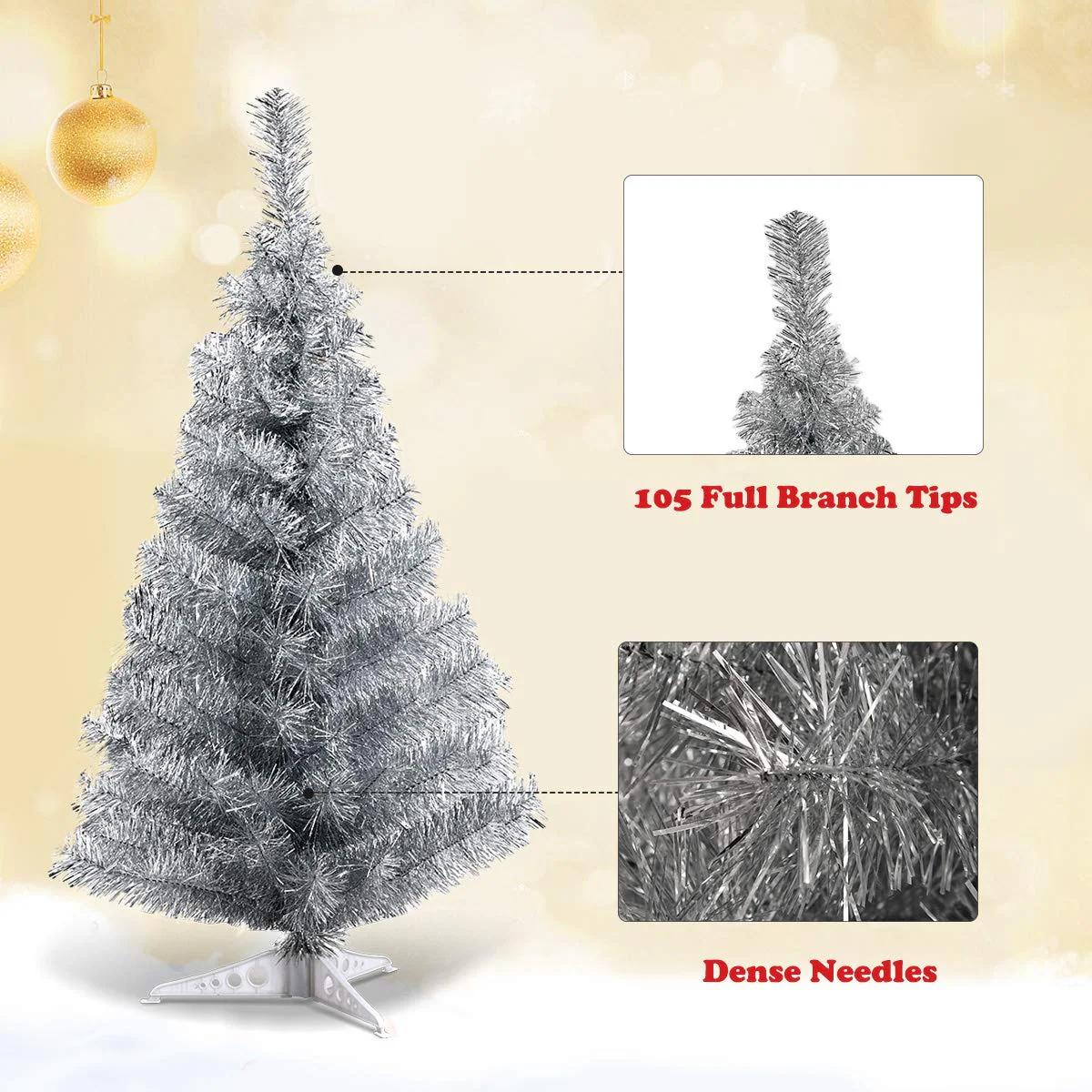 Goplus 3ft Silver Pencil Christmas Tree, Artificial Slim Tree - Image 5