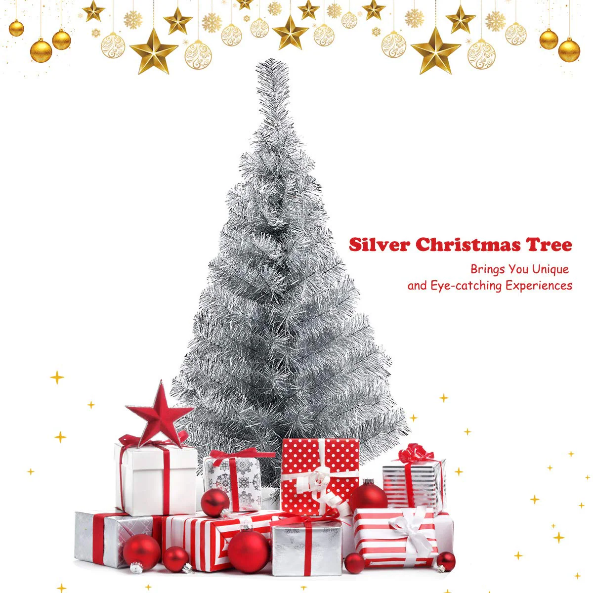 Goplus 3ft Silver Pencil Christmas Tree, Artificial Slim Tree - Image 6