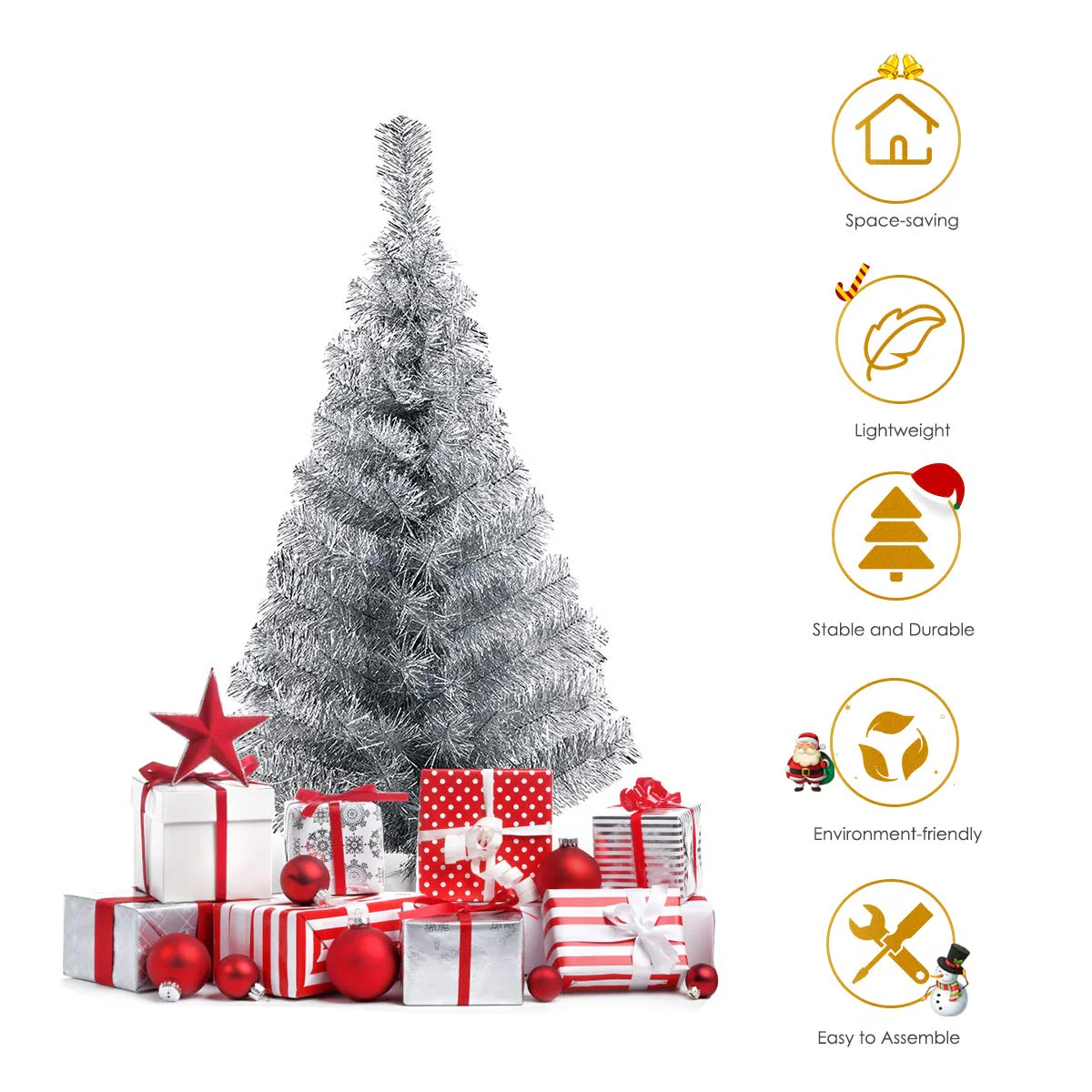 Goplus 3ft Silver Pencil Christmas Tree, Artificial Slim Tree - Image 7