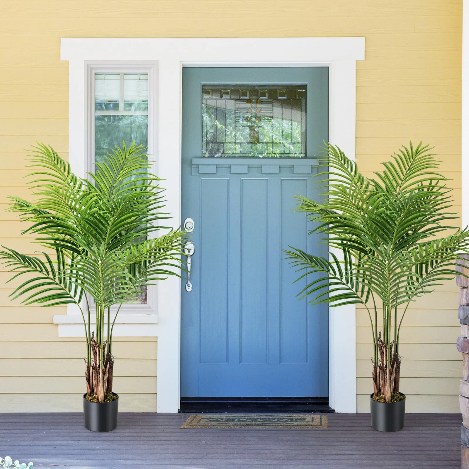 Goplus 4.2FT Tall Artificial Palm Tree with 12 PEVA Leaves (2 Pack) - Image 2