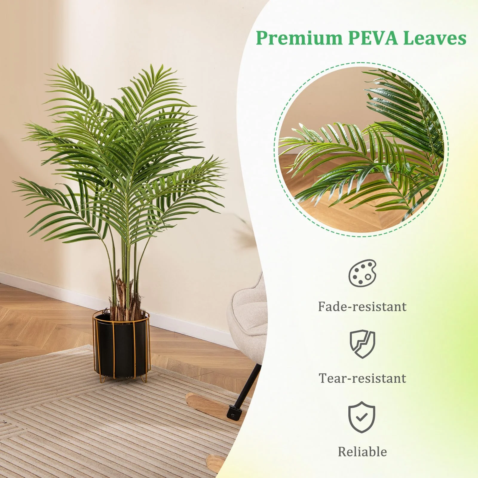 Goplus 4.2FT Tall Artificial Palm Tree with 12 PEVA Leaves (2 Pack) - Image 3