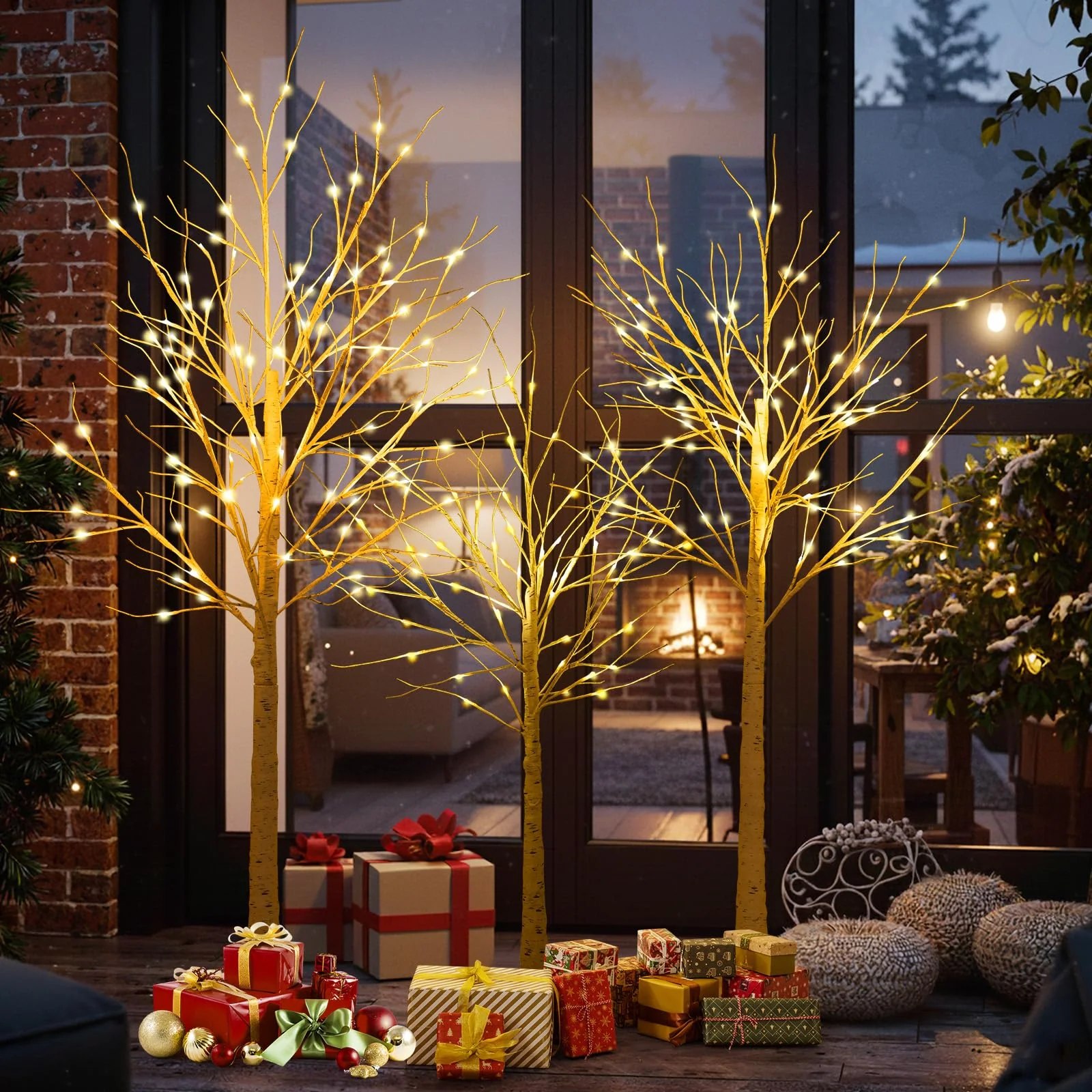 Goplus 4/5/6 FT Pre-Lit Artificial Christmas Trees with 216 Warm White LEDs ( Set of 3 ) - Image 2