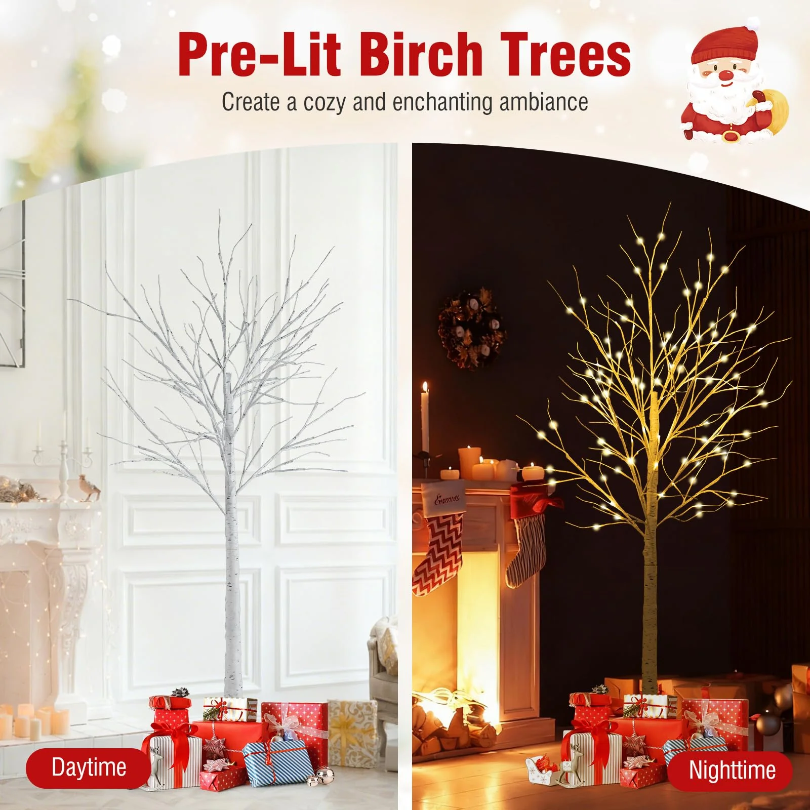Goplus 4/5/6 FT Pre-Lit Artificial Christmas Trees with 216 Warm White LEDs ( Set of 3 ) - Image 3