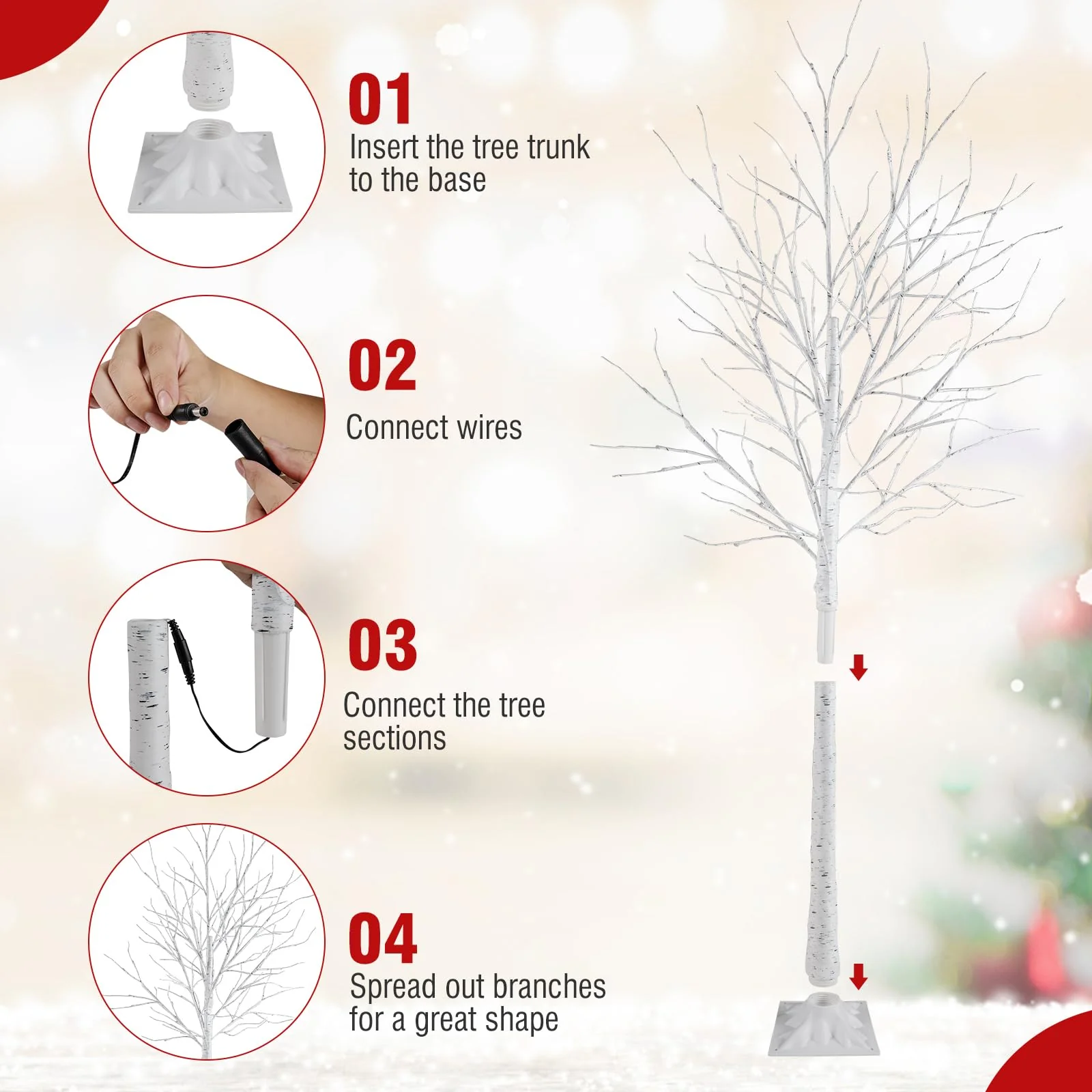 Goplus 4/5/6 FT Pre-Lit Artificial Christmas Trees with 216 Warm White LEDs ( Set of 3 ) - Image 6