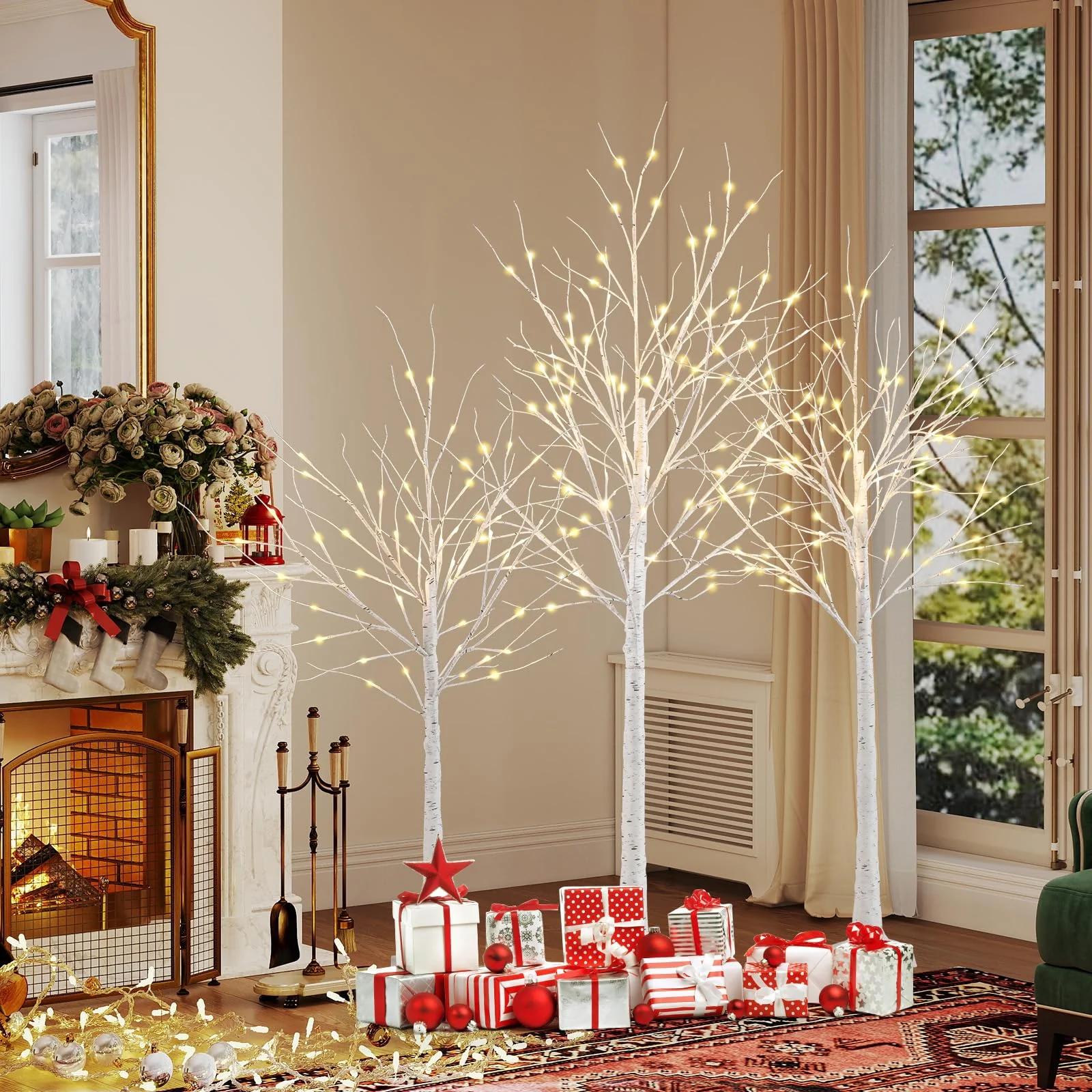 Goplus 4/5/6 FT Pre-Lit Artificial Christmas Trees with 216 Warm White LEDs ( Set of 3 ) - Image 8