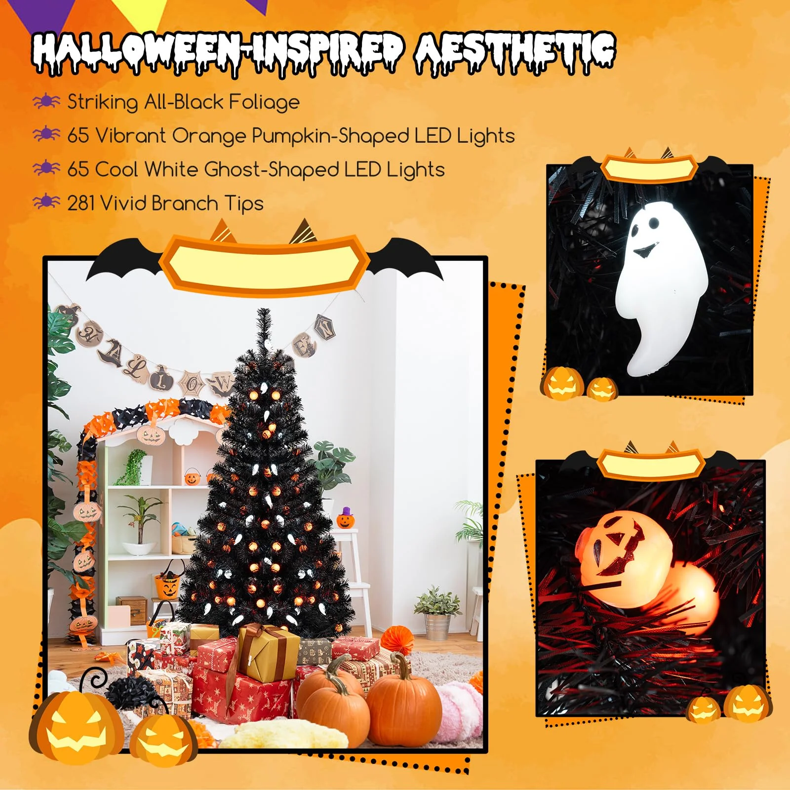 Goplus 4.5 FT Pre-Lit Halloween Tree with 6 Lighting Modes with Spooky Music Sync - Image 4