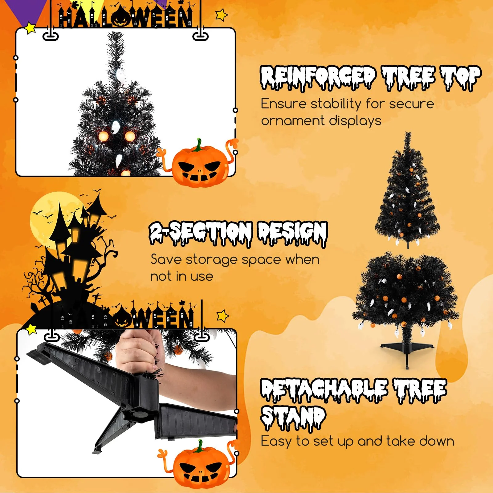 Goplus 4.5 FT Pre-Lit Halloween Tree with 6 Lighting Modes with Spooky Music Sync - Image 5