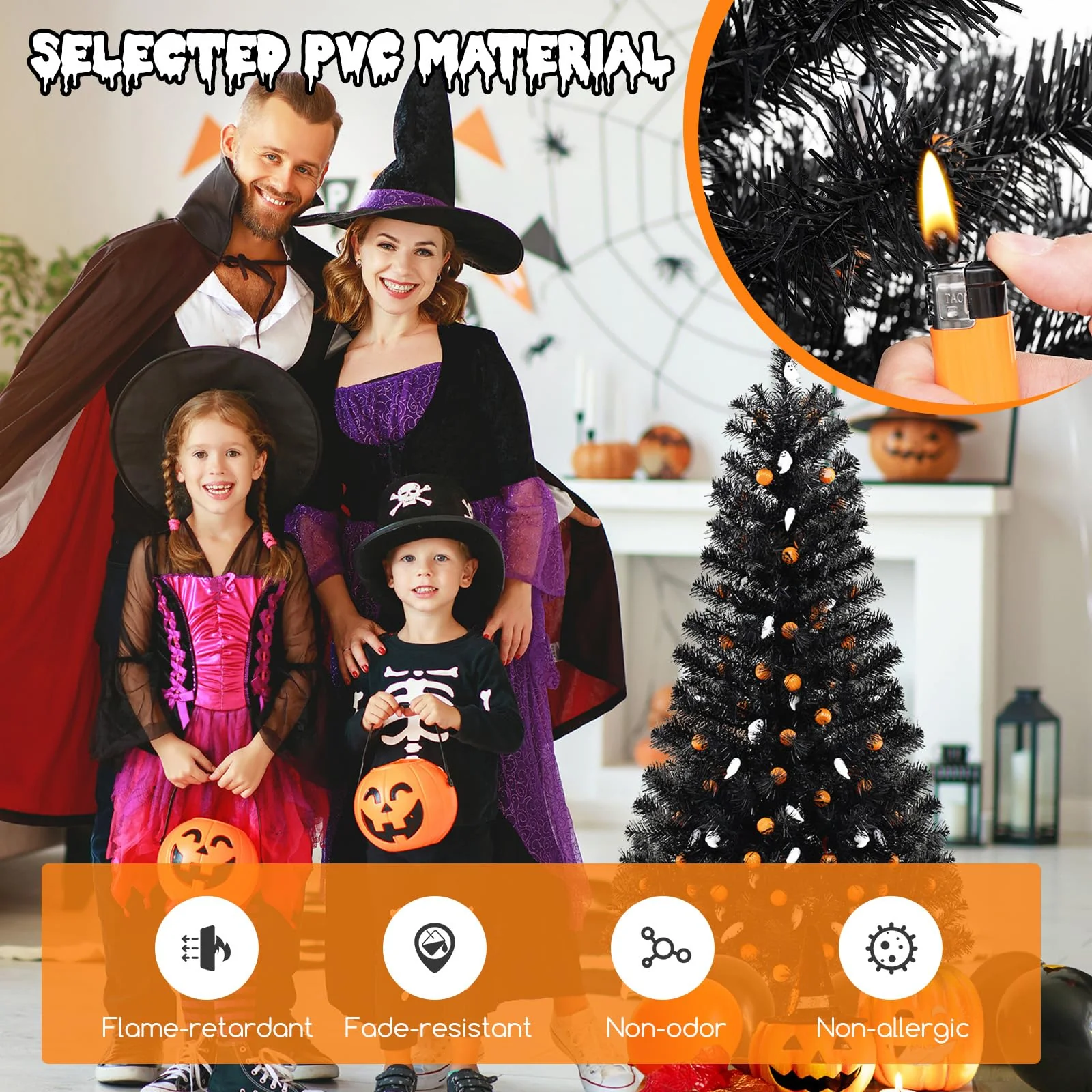 Goplus 4.5 FT Pre-Lit Halloween Tree with 6 Lighting Modes with Spooky Music Sync - Image 6