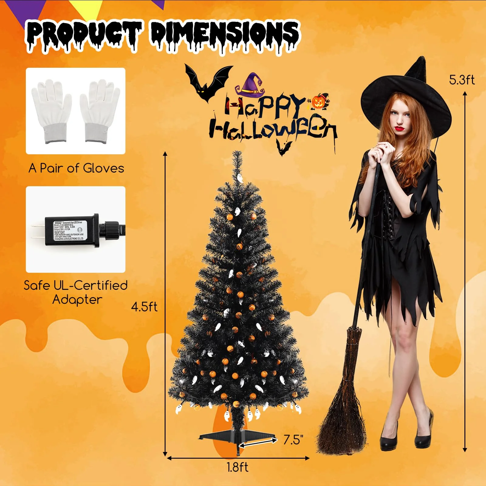 Goplus 4.5 FT Pre-Lit Halloween Tree with 6 Lighting Modes with Spooky Music Sync - Image 7