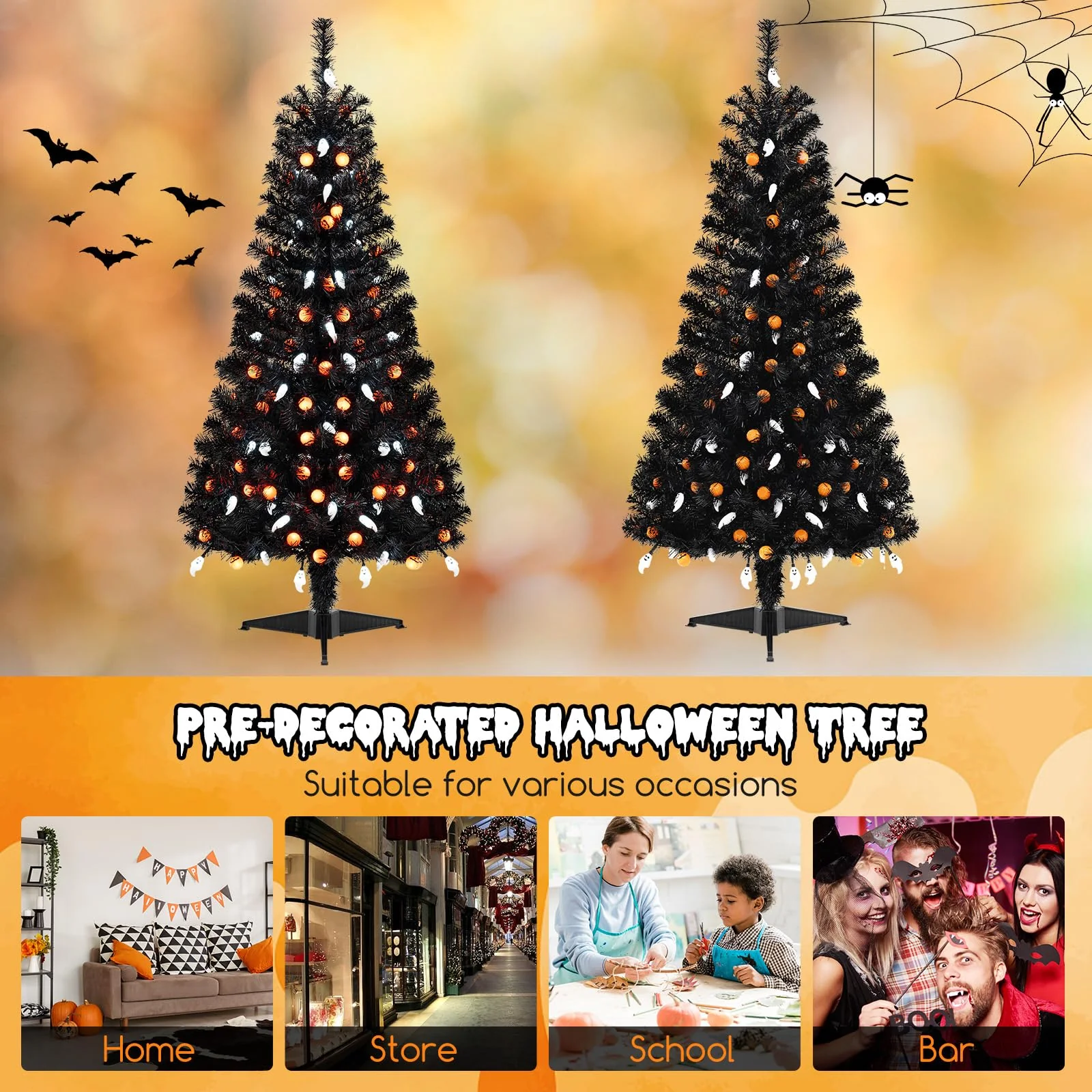 Goplus 4.5 FT Pre-Lit Halloween Tree with 6 Lighting Modes with Spooky Music Sync - Image 8