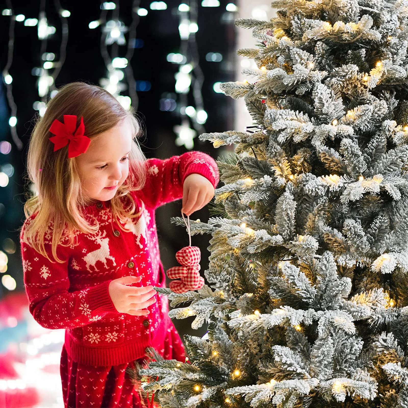 Goplus 4.5ft / 6ft / 7ft Pre-lit Snow Flocked Christmas Tree, Premium Hinged Artificial Pine Tree w/ 120 LED Lights & 757 PE & PVC Branch Tips - Image 2