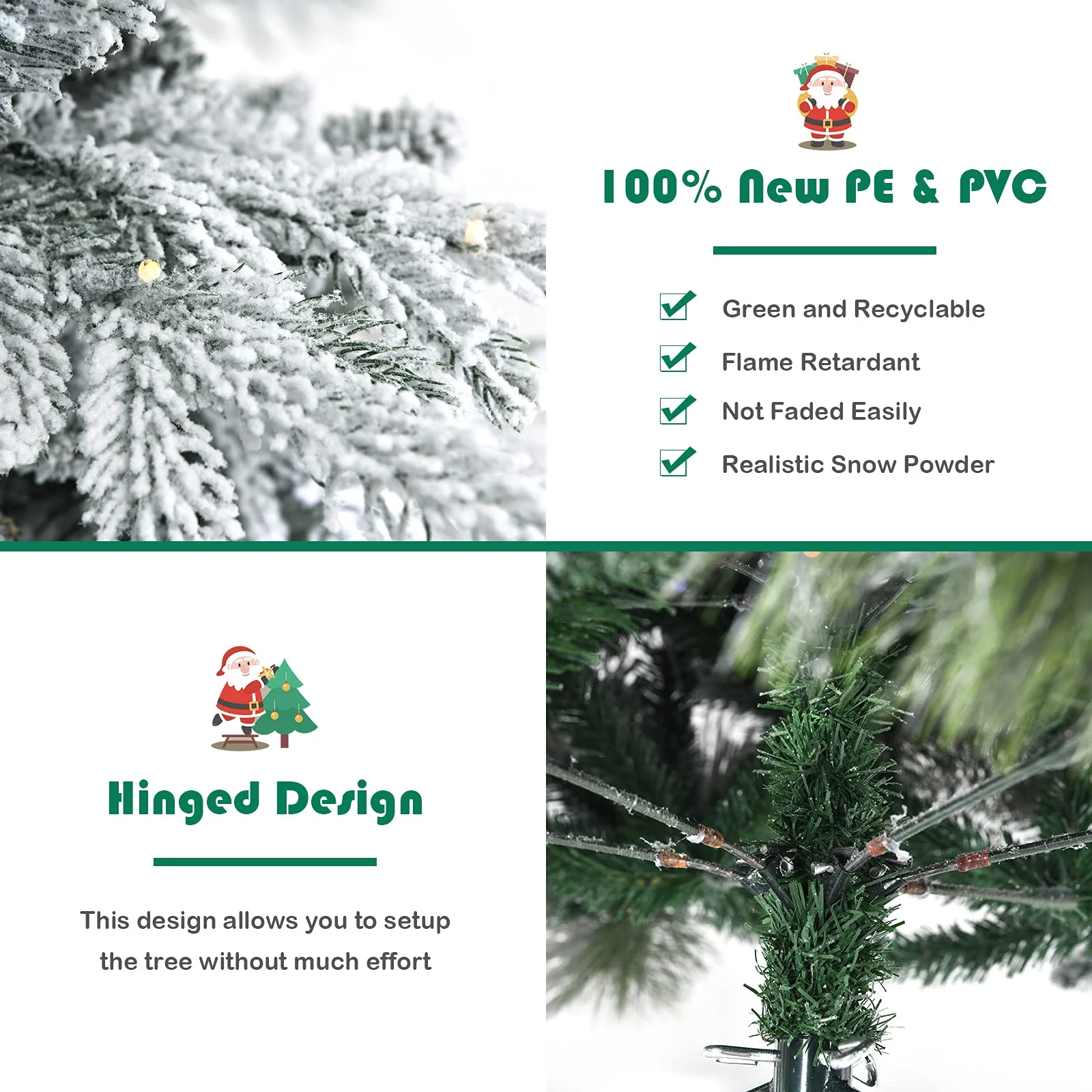 Goplus 4.5ft / 6ft / 7ft Pre-lit Snow Flocked Christmas Tree, Premium Hinged Artificial Pine Tree w/ 120 LED Lights & 757 PE & PVC Branch Tips - Image 5