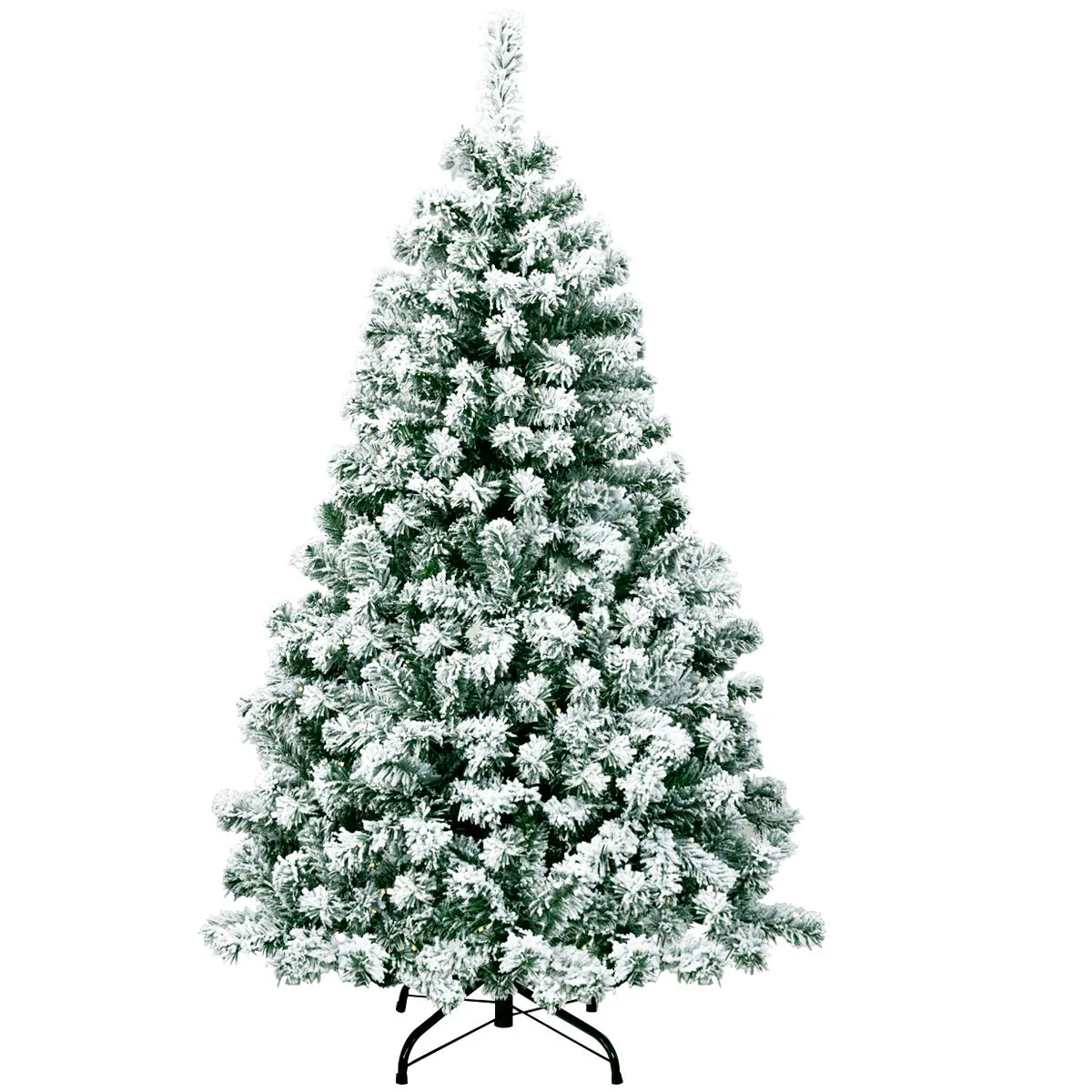 Goplus 4.5ft / 6 ft / 7.5ft Artificial Snow Flocked Christmas Tree, Pre-Lit Snowy Hinged Xmas Tree with Led Lights and Metal Stand - Image 3