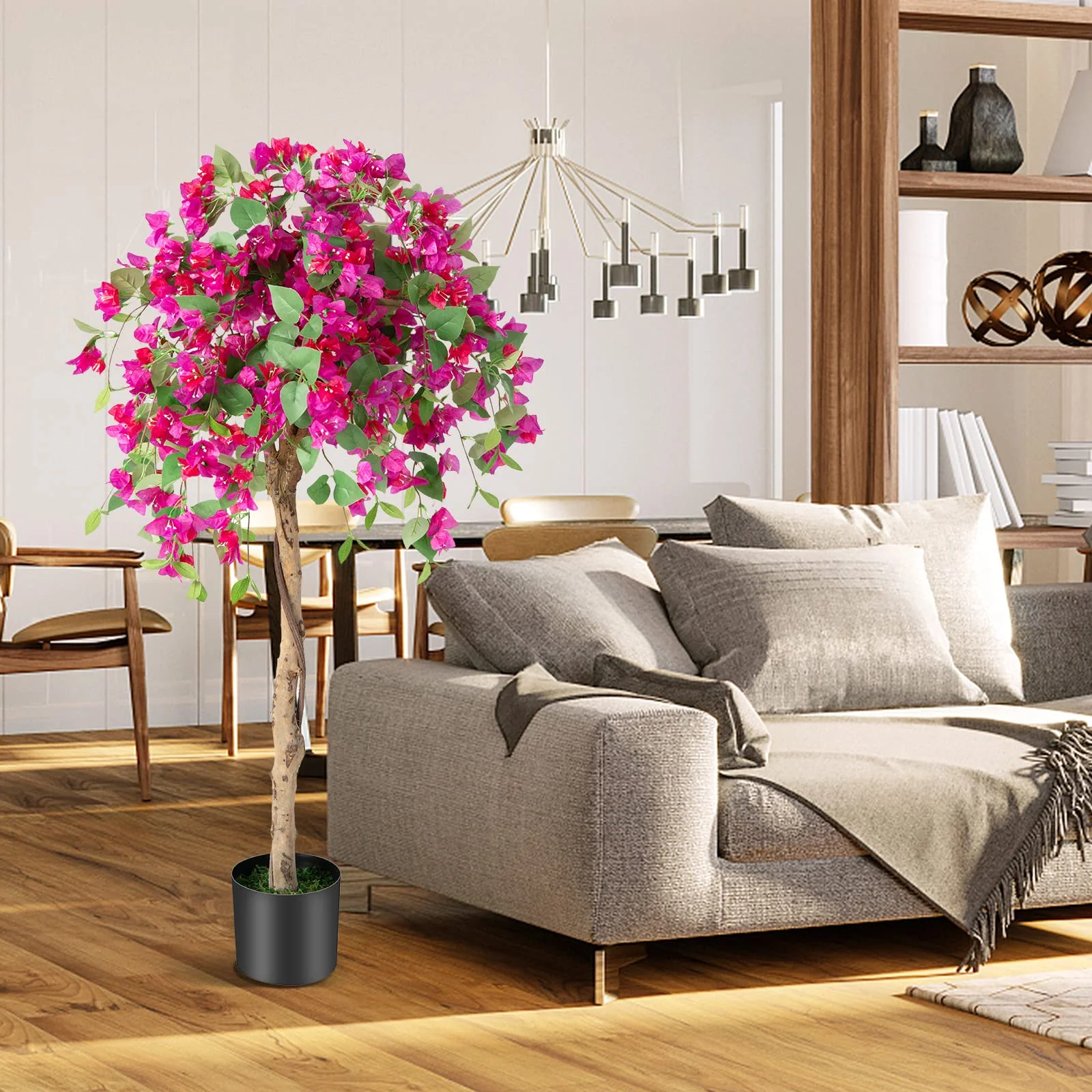Goplus 4.5FT Bougainvillea Artificial Tree, Fake Potted Plant w/ 312 Flowers - Image 2