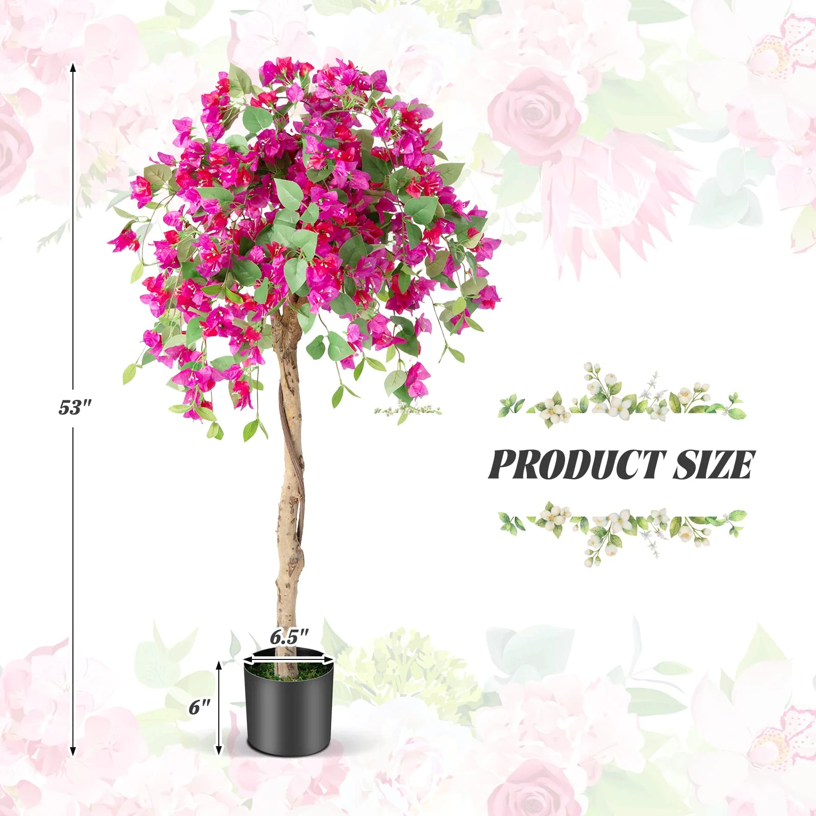 Goplus 4.5FT Bougainvillea Artificial Tree, Fake Potted Plant w/ 312 Flowers - Image 7