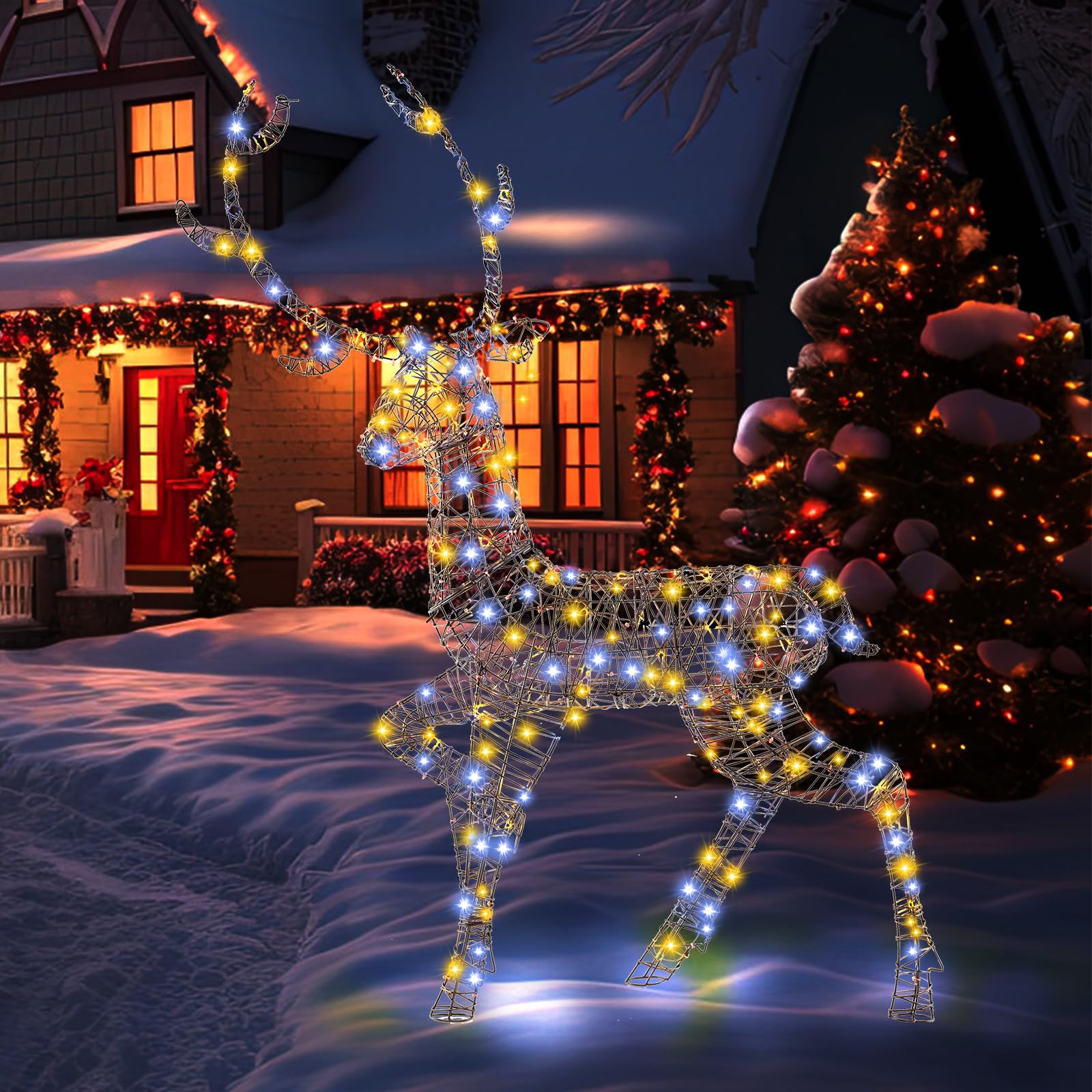 Goplus 4.6 FT Pre-Lit Christmas Reindeer, 3D Buck Decoration with 300 Bright LED Lights - Image 2