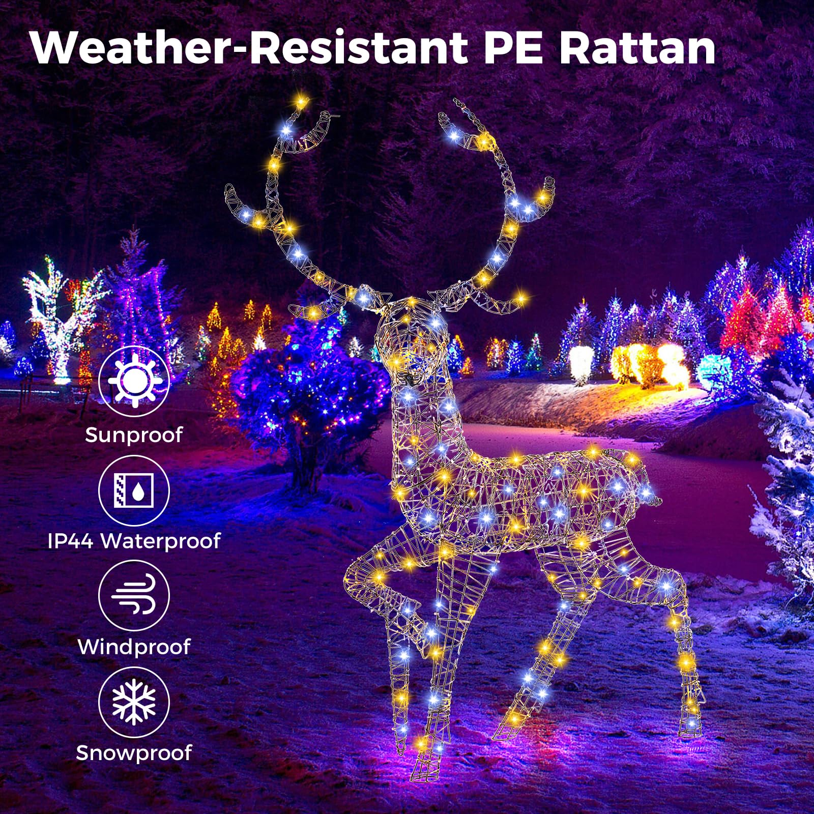 Goplus 4.6 FT Pre-Lit Christmas Reindeer, 3D Buck Decoration with 300 Bright LED Lights - Image 4