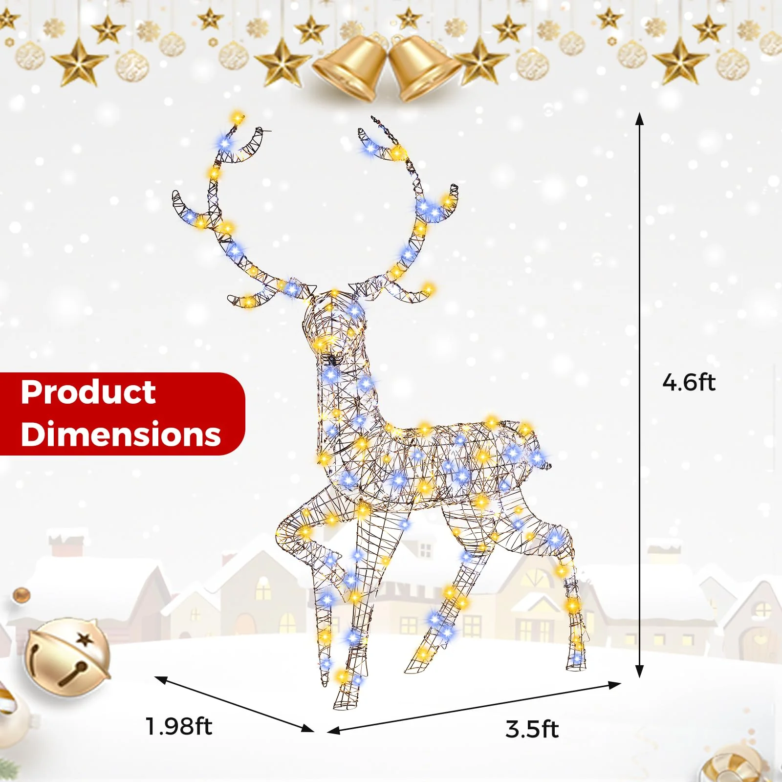 Goplus 4.6 FT Pre-Lit Christmas Reindeer, 3D Buck Decoration with 300 Bright LED Lights - Image 7