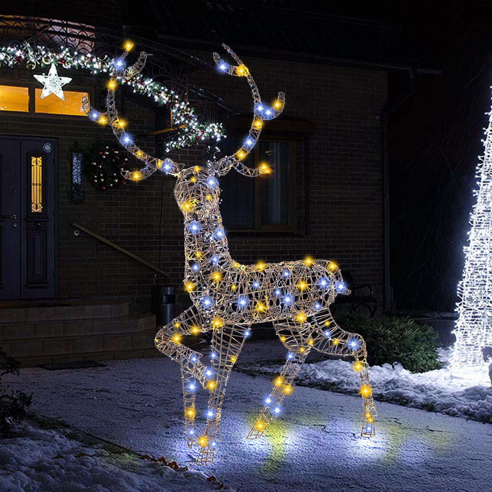 Goplus 4.6 FT Pre-Lit Christmas Reindeer, 3D Buck Decoration with 300 Bright LED Lights - Image 9