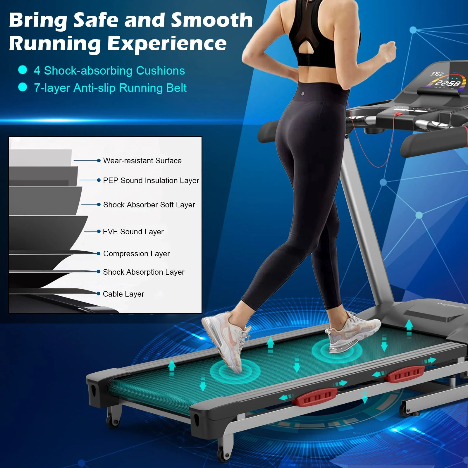 Goplus 4.75HP Folding Treadmill for Home Gym, Commercial Heavy Duty Superfit Treadmill with 15% Auto Incline - Image 4
