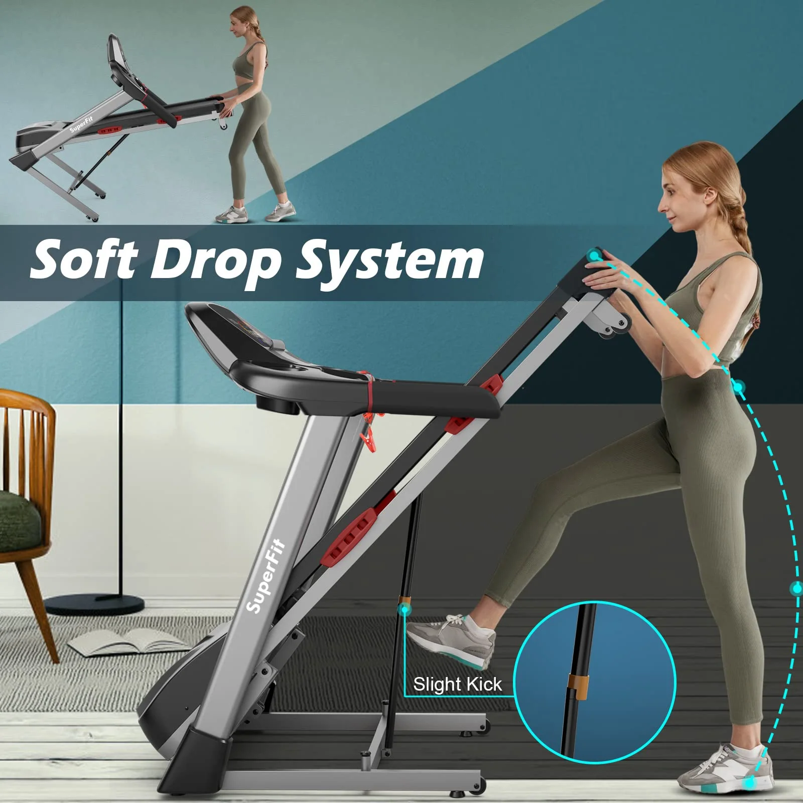 Goplus 4.75HP Folding Treadmill for Home Gym, Commercial Heavy Duty Superfit Treadmill with 15% Auto Incline - Image 6